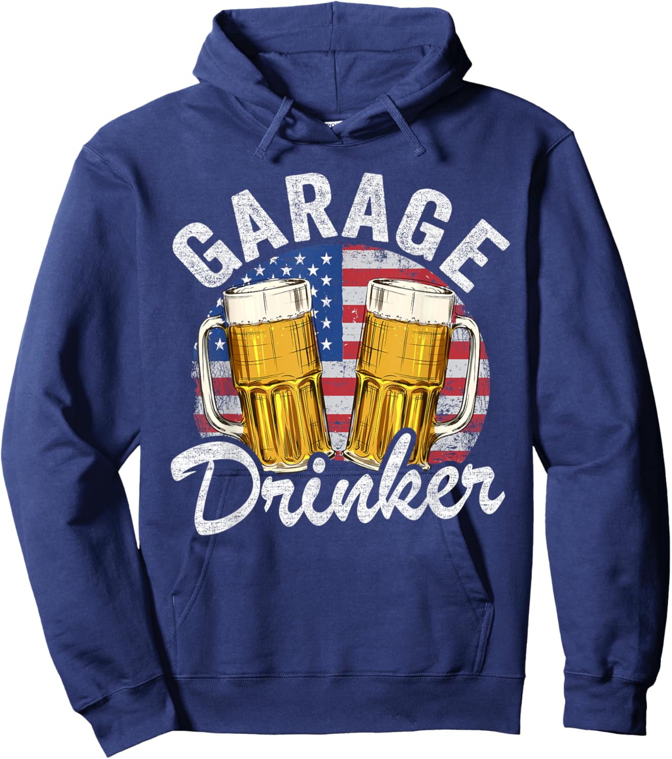 Garage Drinker 4th Of July American Flag Dad Garage Hoodie - Hoodie | Navy