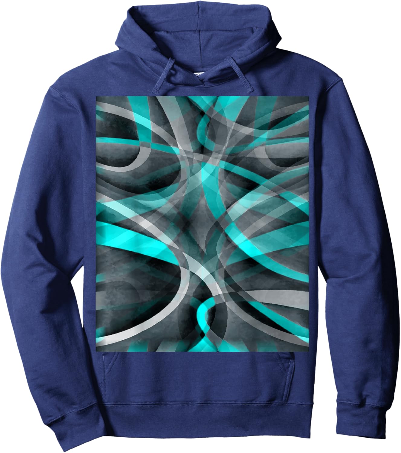 Eighties Turquoise On Grey Abstract Strip Pattern Hoodie - Hoodie | Navy