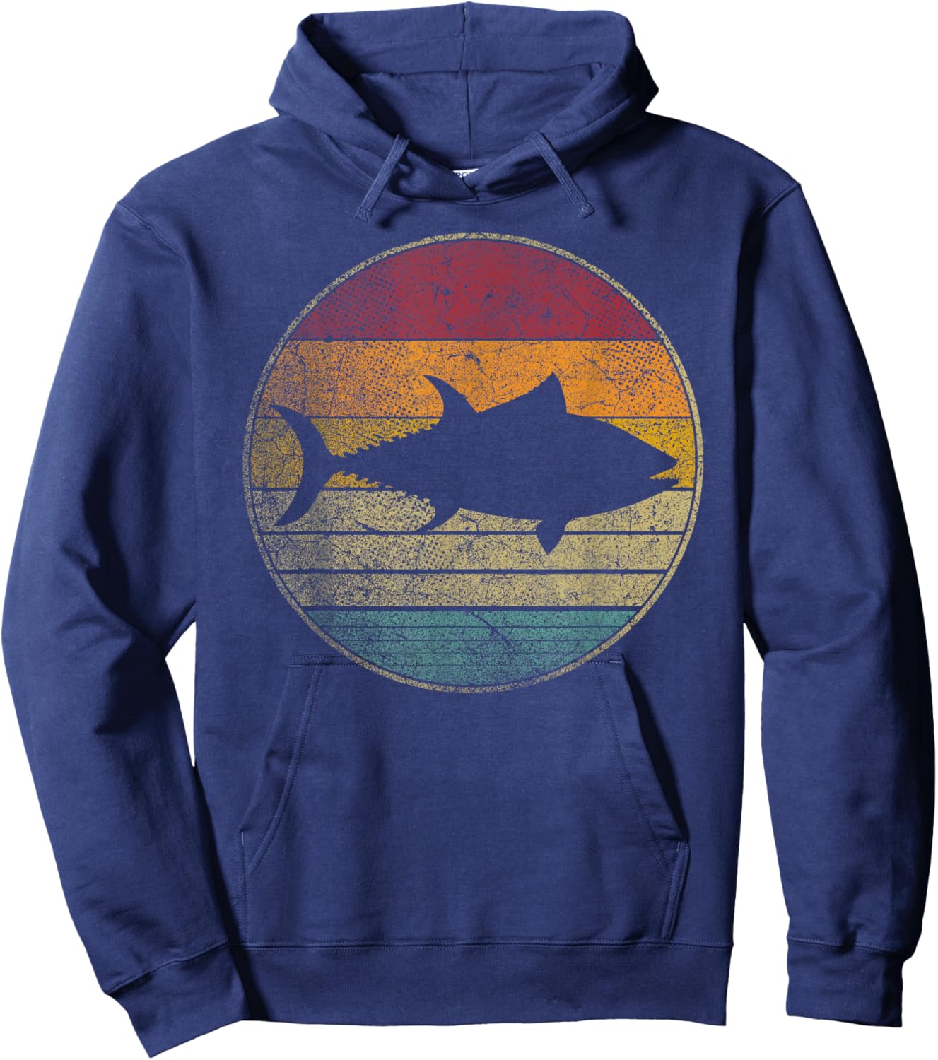 Fish Fishing Tuna Vintage Distressed Retro Style 70s Gift Hoodie - Hoodie | Navy
