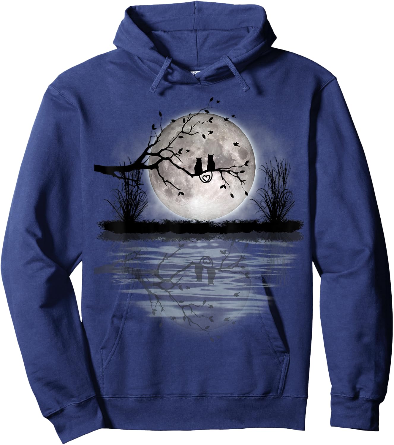 Scary Full Moon Love 2 Black Cats Halloween Fun Hoodie - Hoodie | Navy