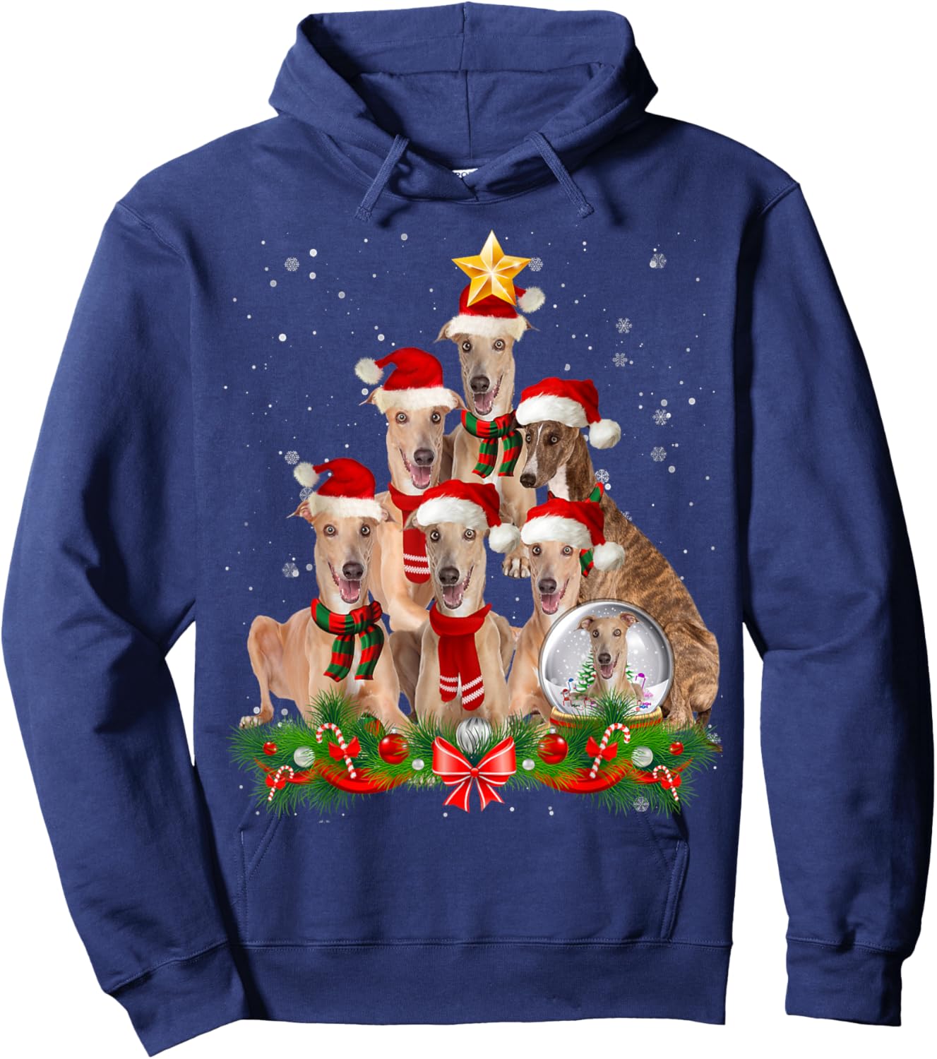 Funny Greyhound Dog Christmas Tree Women Hoodie - Hoodie | Navy