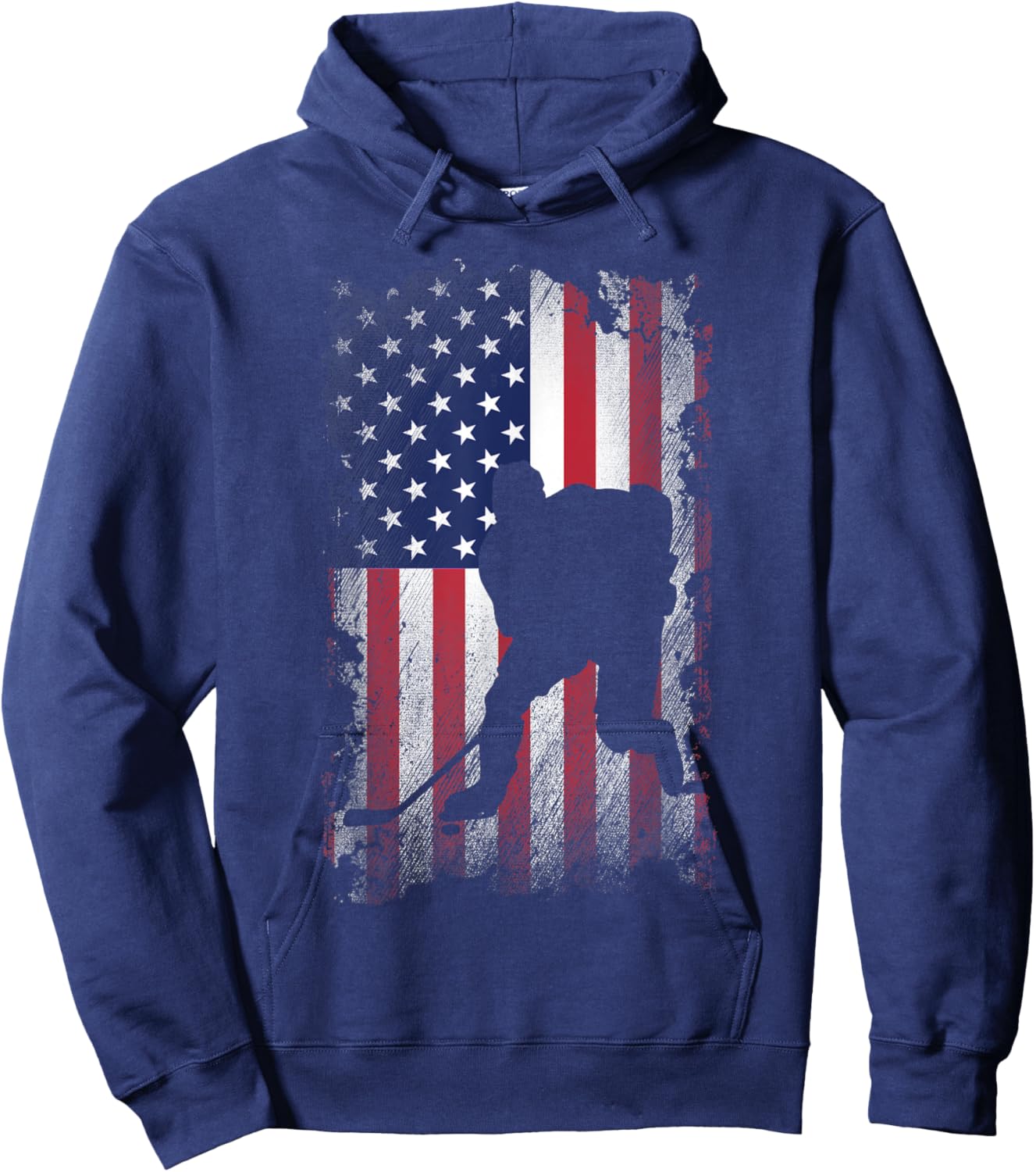 Distressed American Flag Hockey USA Patriotic Gift Women Kids Men Hoodie - Hoodie | Navy