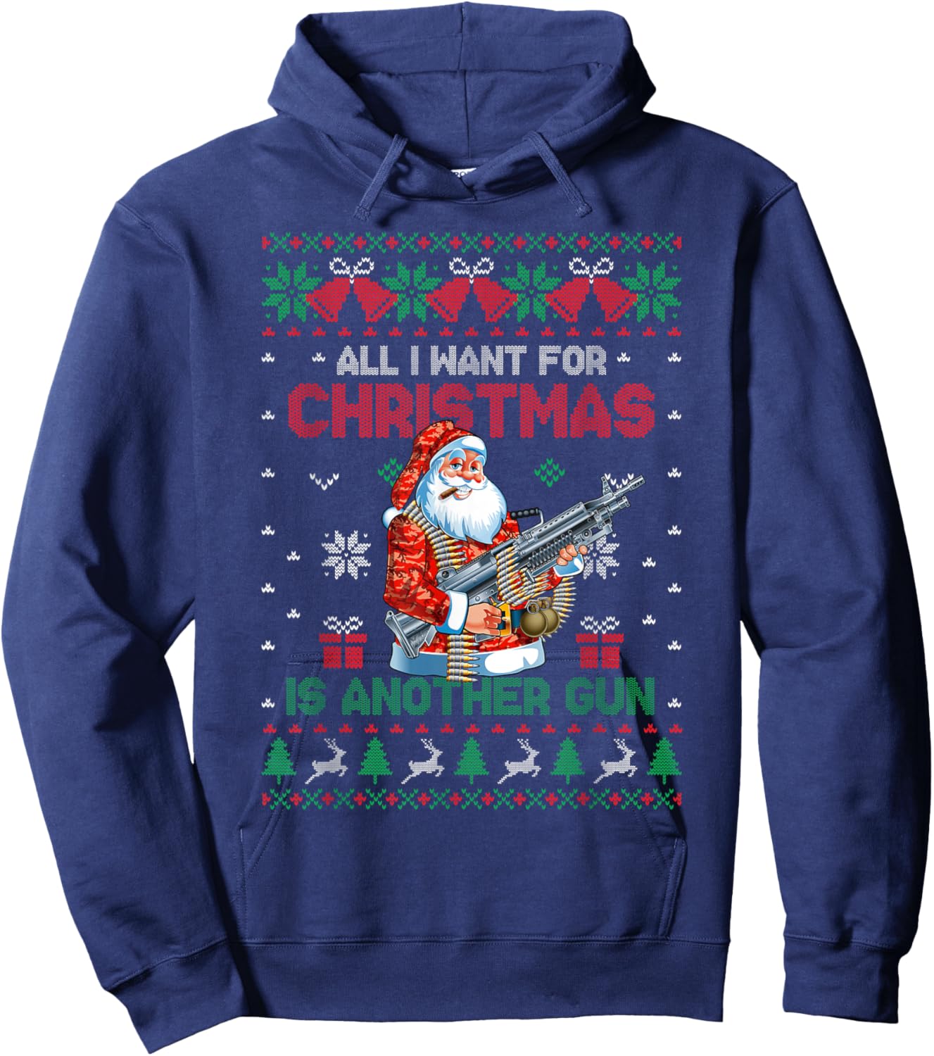 All I Want For Christmas Is Another Gun Ugly Sweater Hoodie - Hoodie | Navy