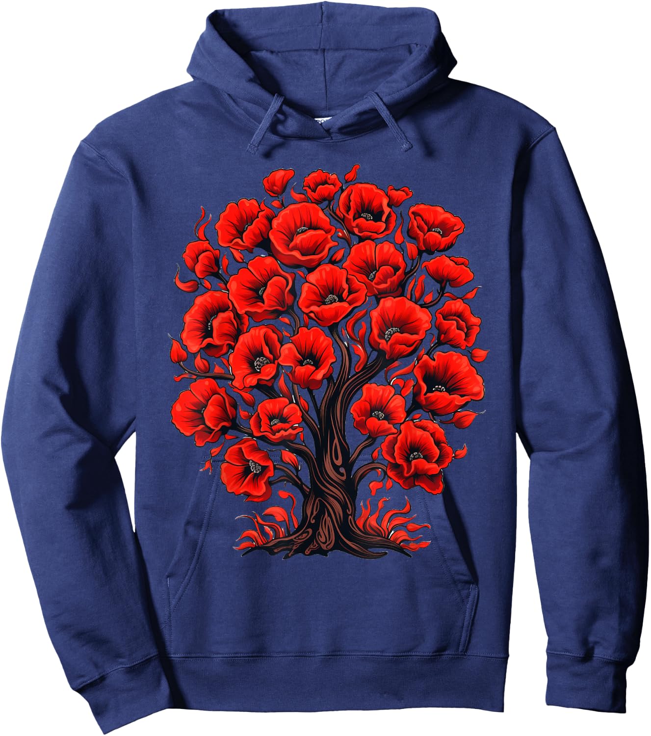 Red Poppies Tree Poppy Flower Floral Hoodie - Hoodie | Navy