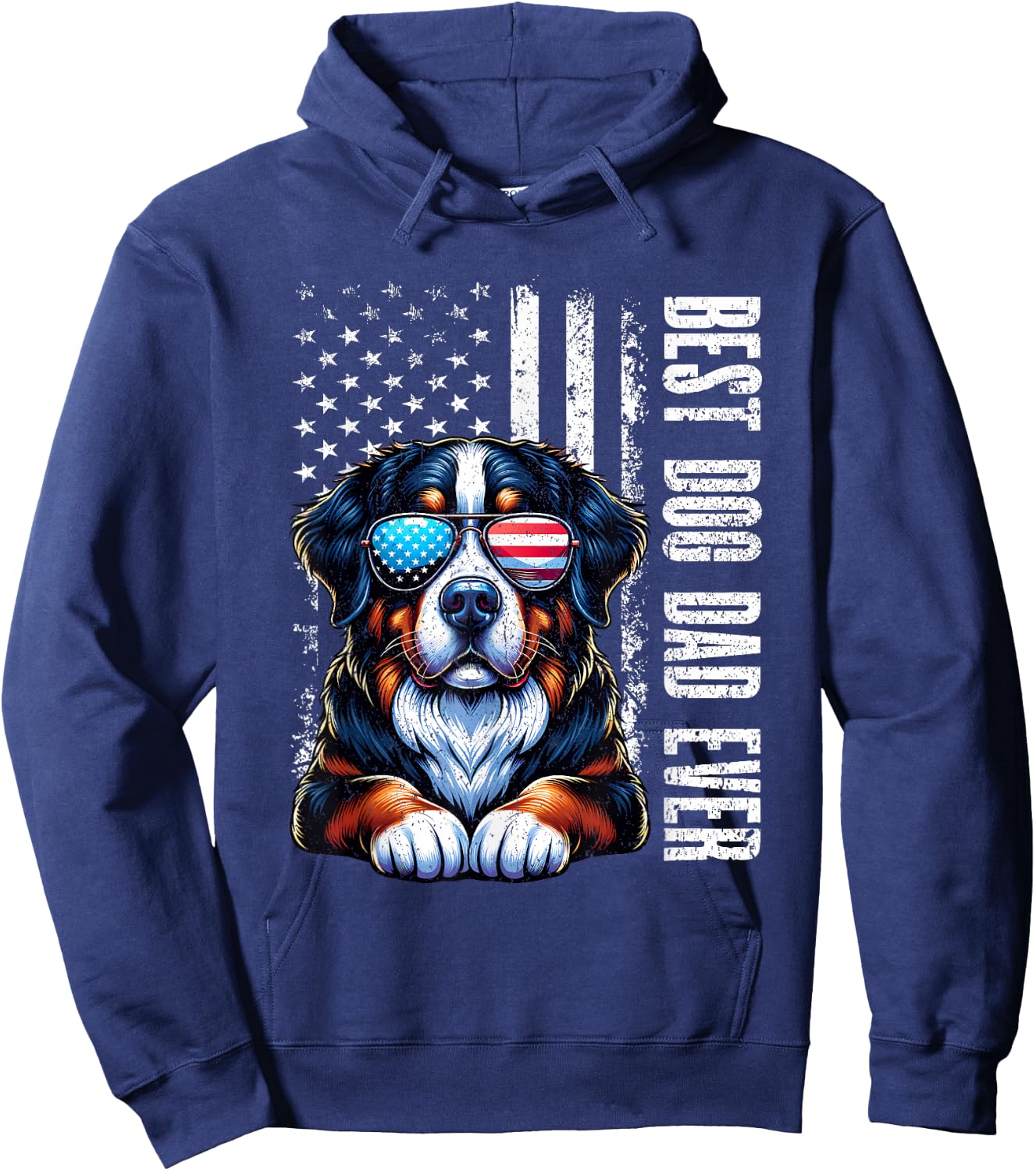 Best Dog Dad Ever Bernese Mountain American Flag Vintage Hoodie - Hoodie | Navy