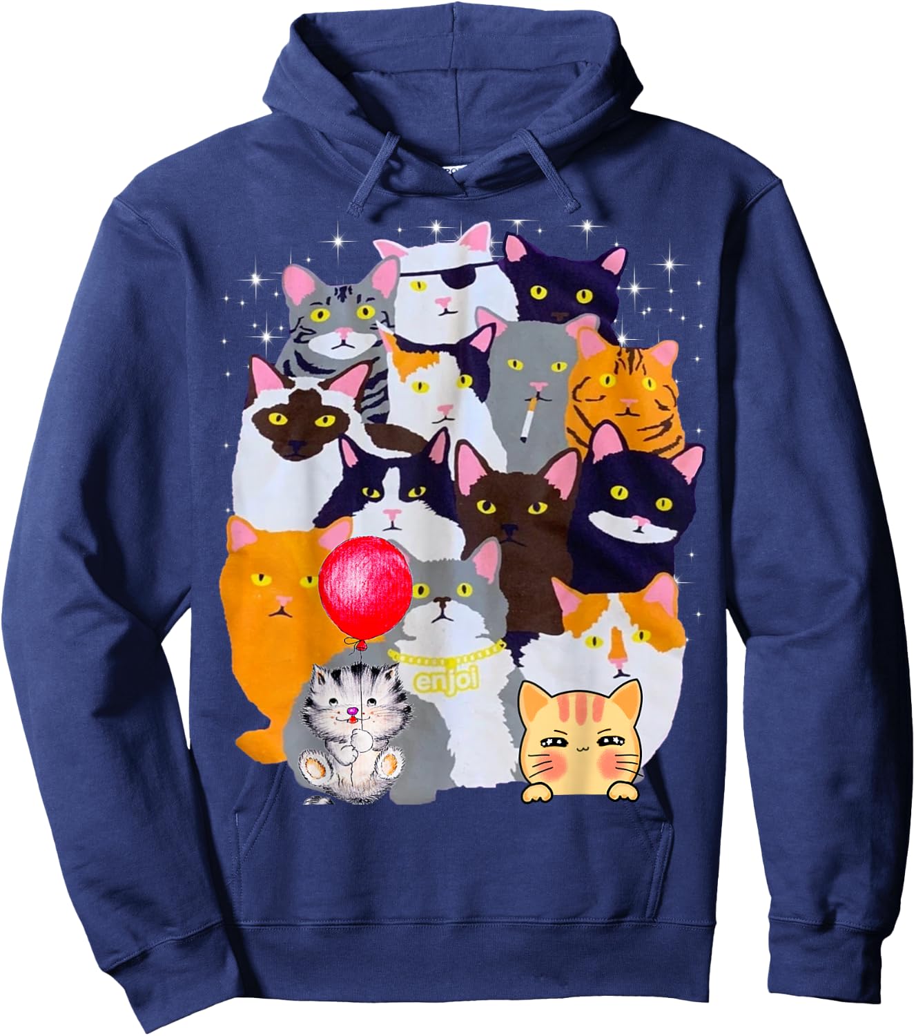 Vintage Y2K Enjoi Cat Gang Cool Cat Mom Cat Dad Kitten Lover Hoodie - Hoodie | Navy