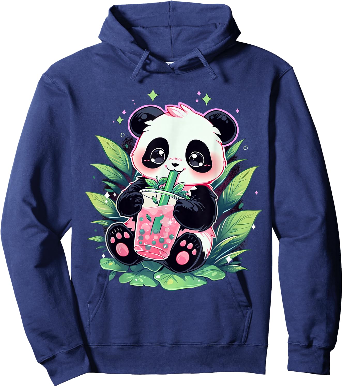 Cute Panda Drinking Bubble Tea Milk Anime Kawaii Hoodie - Hoodie | Navy