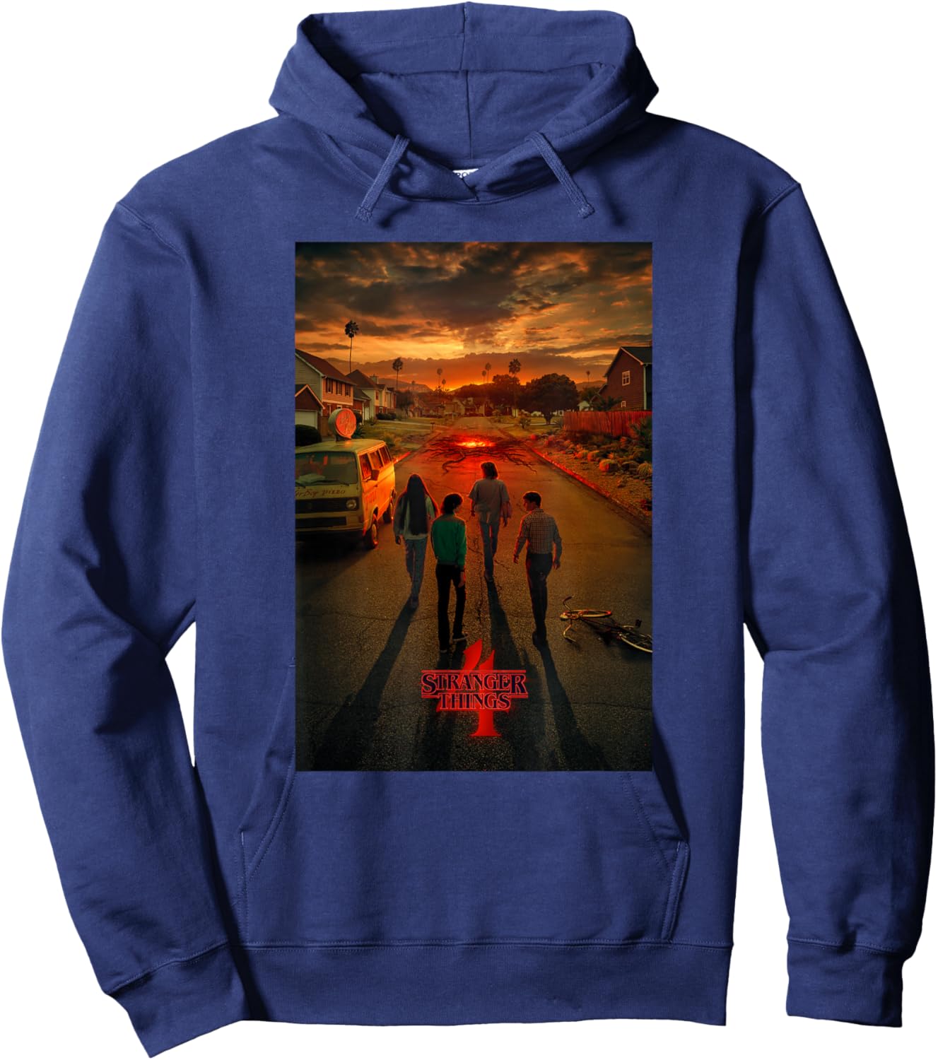 Stranger Things Group California Street Poster Hoodie - Hoodie | Navy