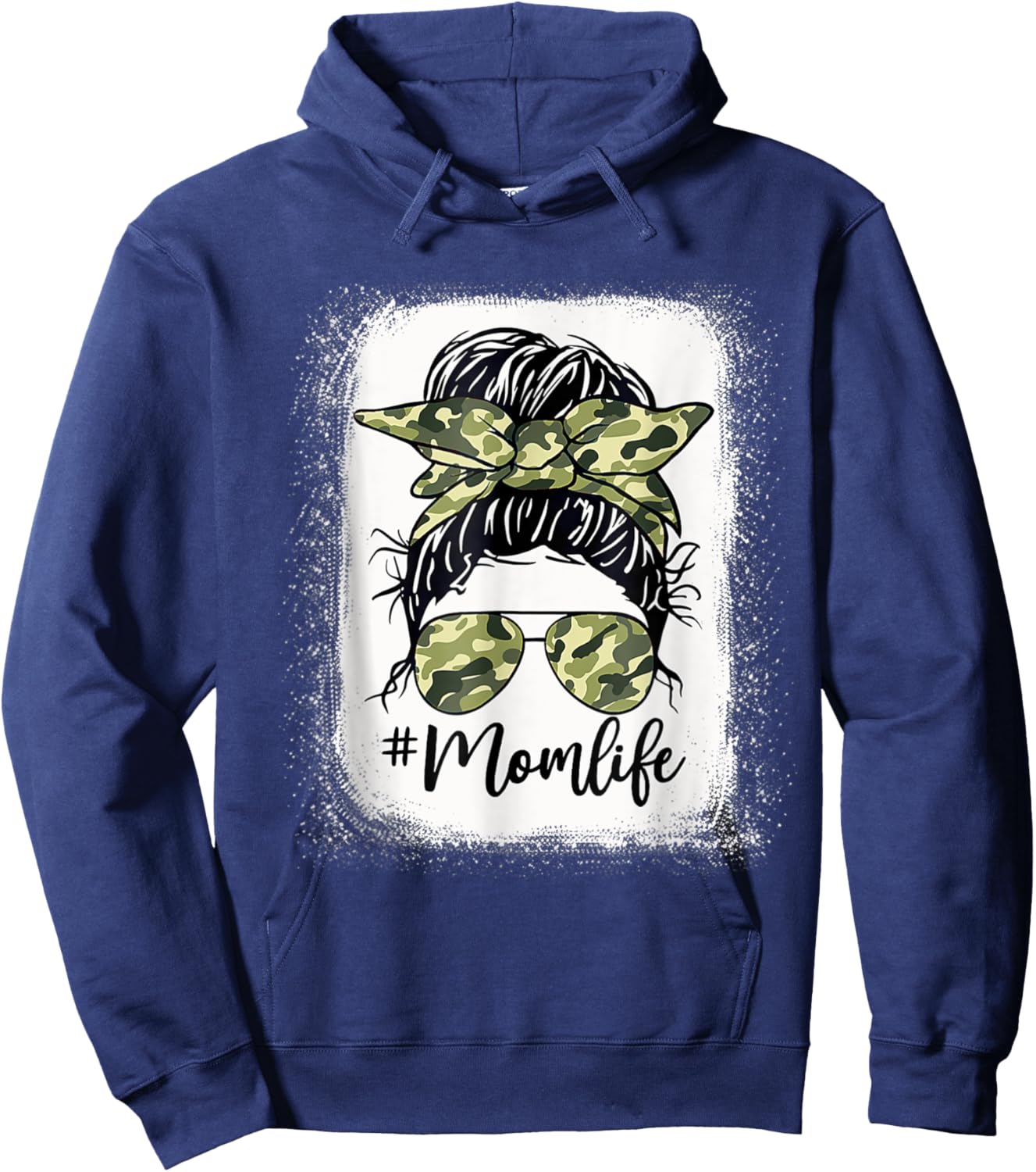 Camouflage Mom Life Messy Bun Bleached Mother's Day Hoodie - Hoodie | Navy