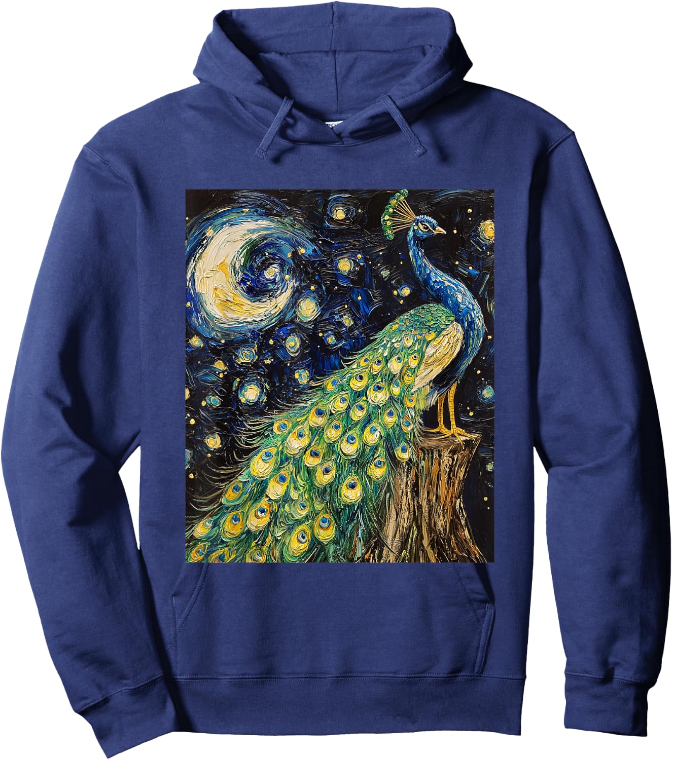 Peacock Bird - Van Gogh Style - Starry Night Hoodie - Hoodie | Navy