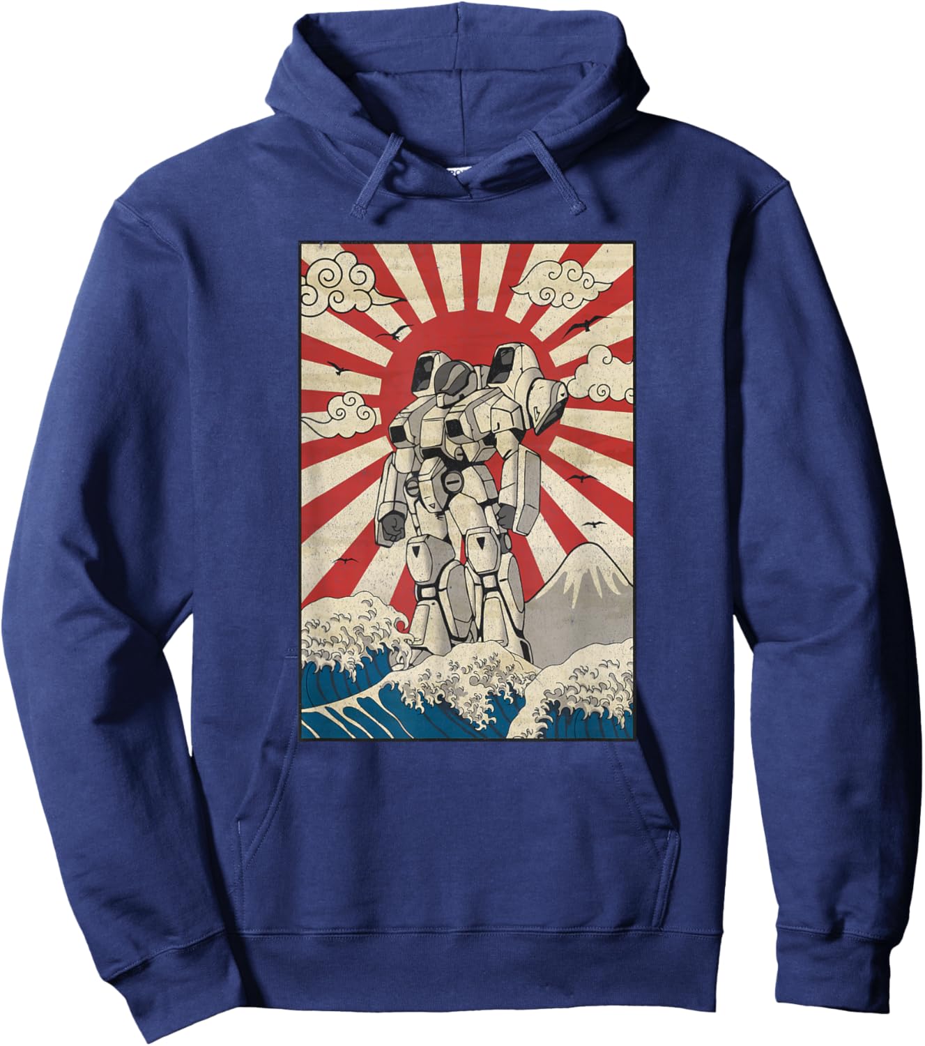 Japanese Mecha Anime Robot Kanagawa Great Wave Manga Hoodie - Hoodie | Navy