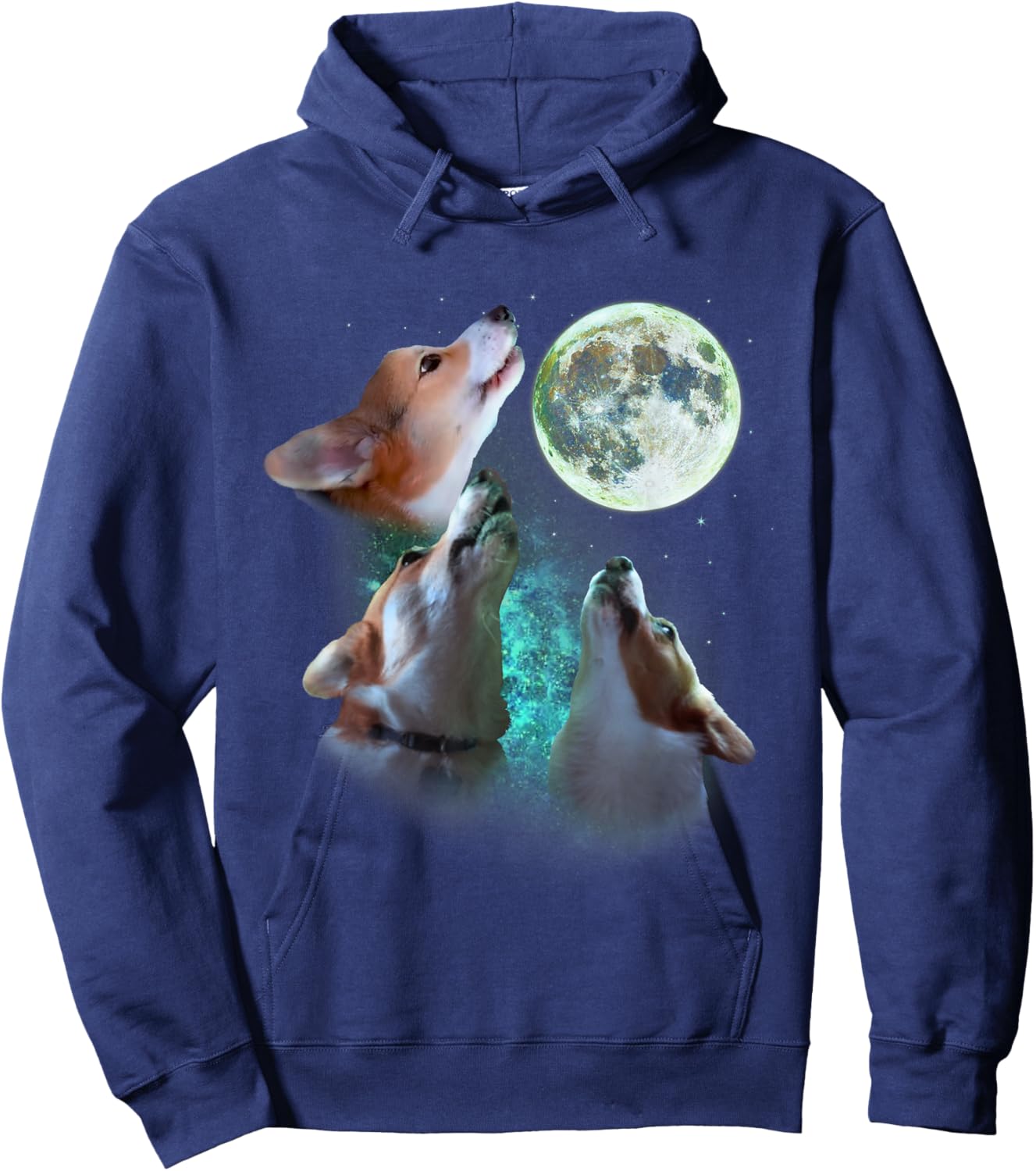 Three Corgis Howl At Moon 3 Wolfs - Funny Wolves Parody Hoodie - Hoodie | Navy