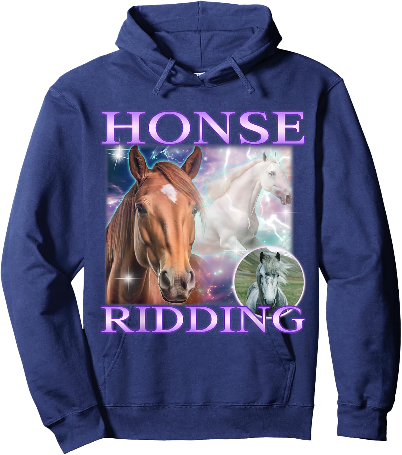 Horse Meme Funny Cringe Sarcastic Joke Hilarious Gen Z Y2K Hoodie - Hoodie | Navy