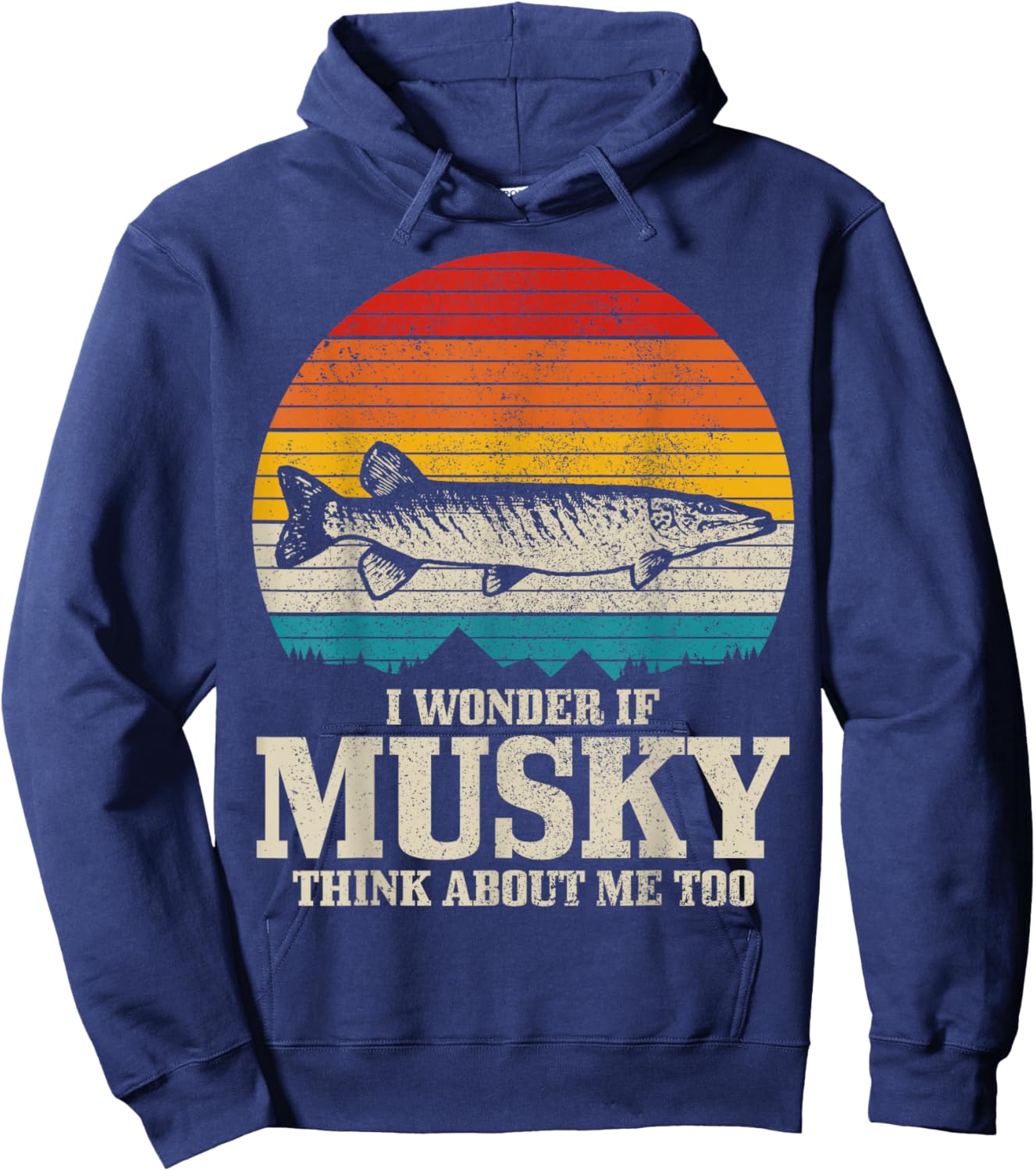 I Wonder If Musky Think About Me Vintage Funny Musky Fishing Hoodie - Hoodie | Navy