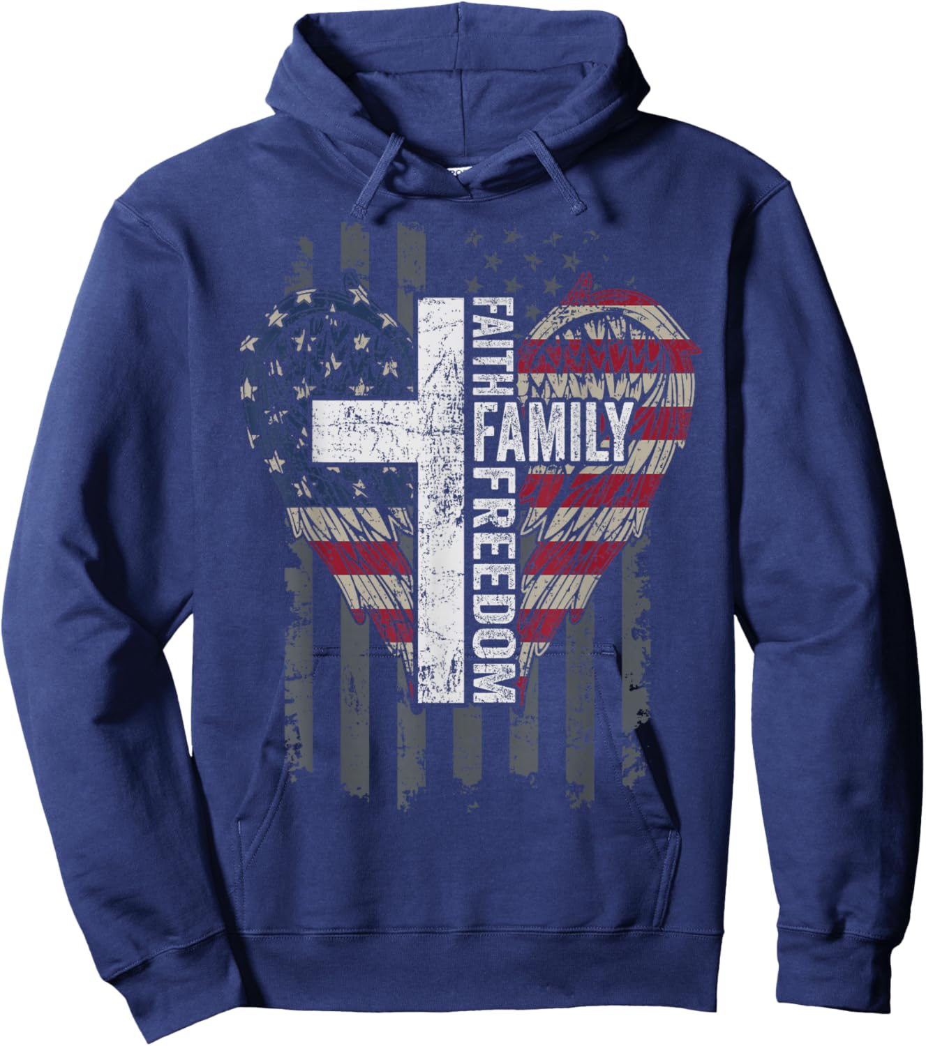 Faith Family Freedom - Christian Worship Jesus God USA Flag Hoodie - Hoodie | Navy