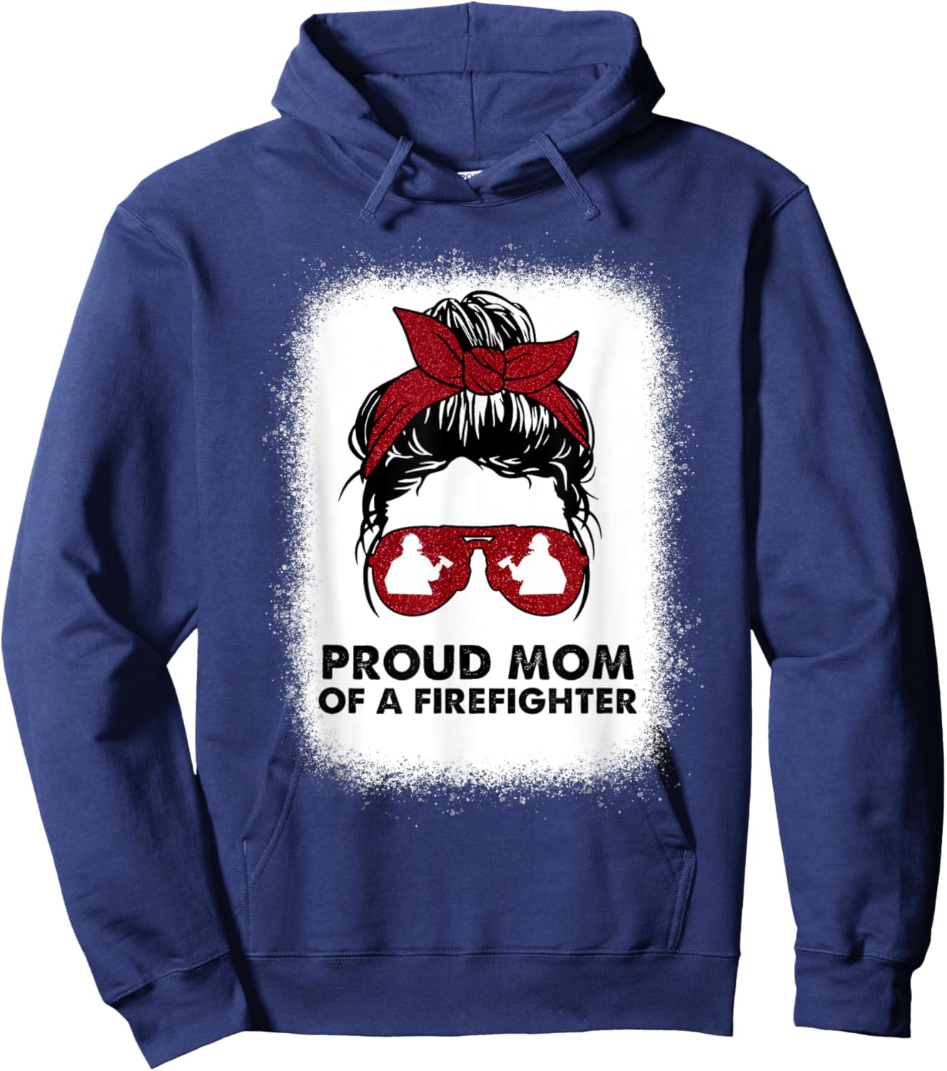 Proud Mom of a Firefighter Bleached Messy Bun Us Fireman Son Hoodie - Hoodie | Navy
