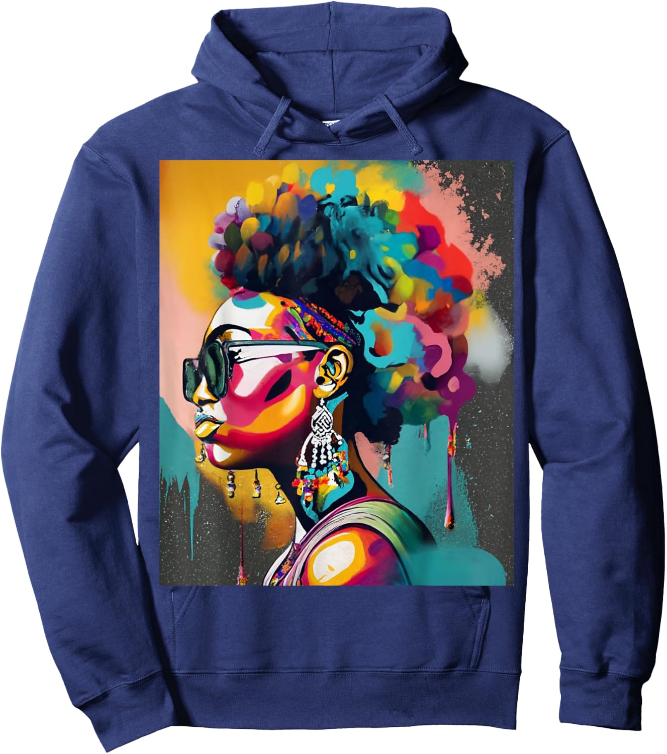 Colorful Art Black Queen Afro Melanin Dripping Juneteenth Hoodie - Hoodie | Navy