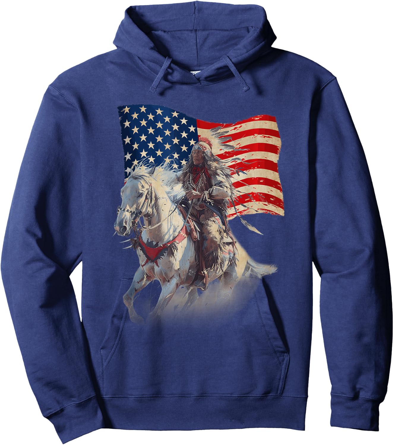 Native American Day Flag Indian Riding Horse 4th of July Hoodie - Hoodie | Navy