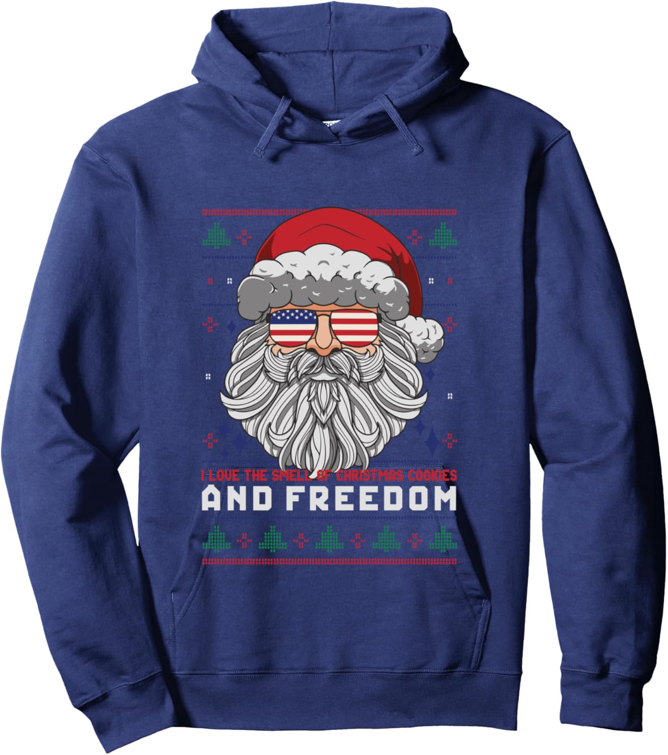 Funny Santa American Flag Freedom Patriotic Merry Christmas Hoodie - Hoodie | Navy