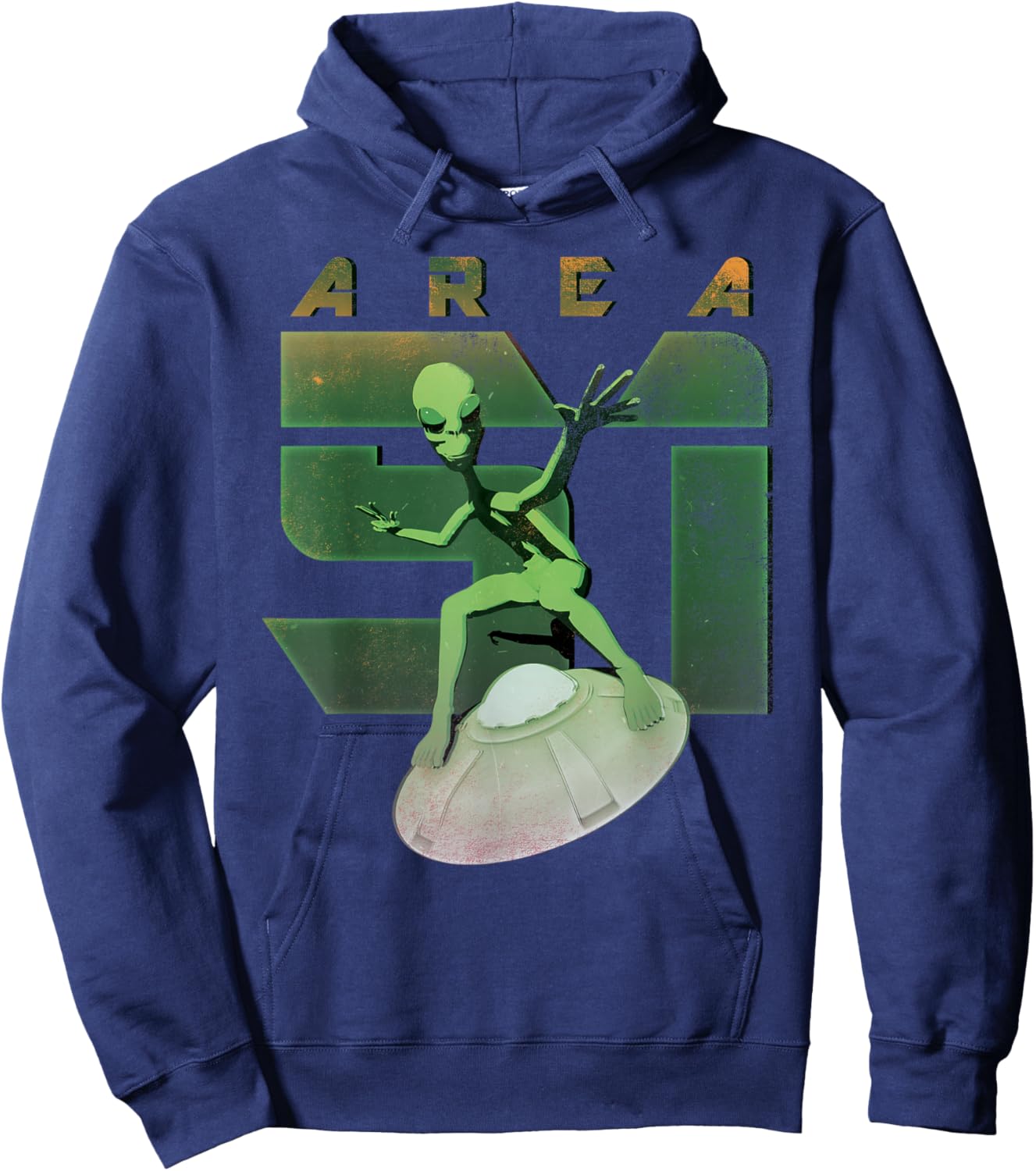 Alien Area 51 Shirt UFO Green Man Flying Saucer Space Hoodie - Hoodie | Navy