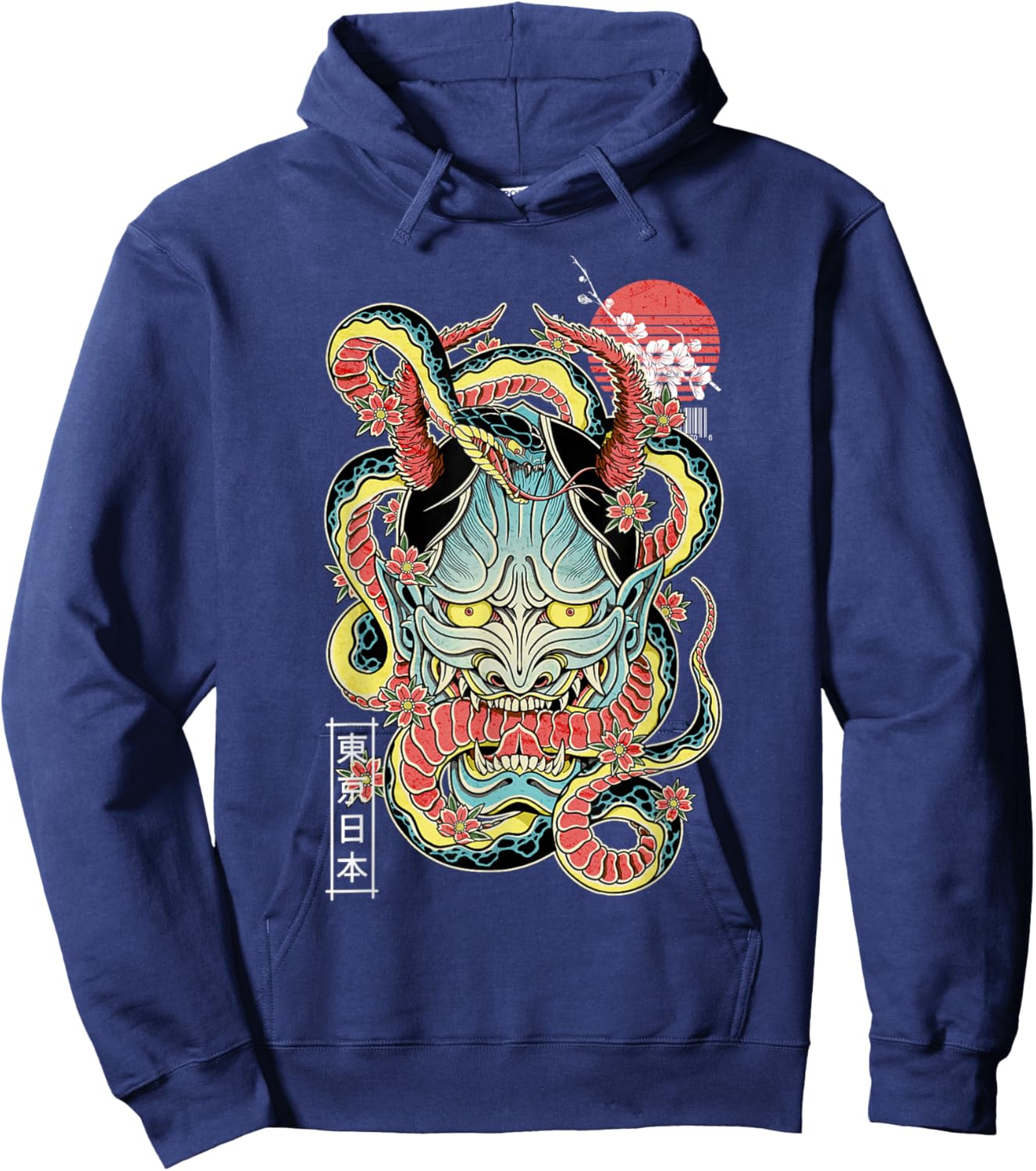 Japanese demon face mask oni otaku devil vaporwave Hoodie - Hoodie | Navy