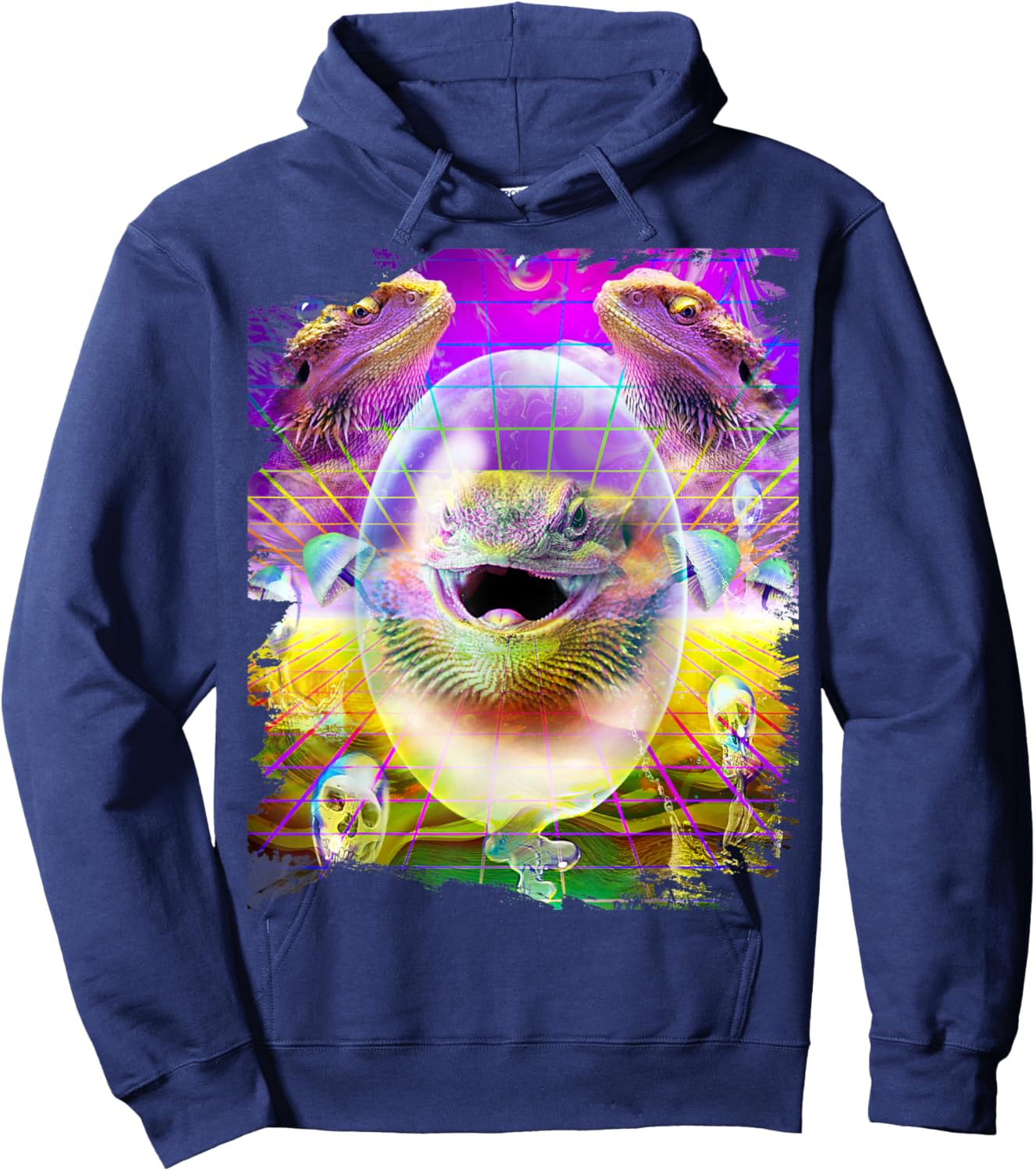 Bearded Dragon Lizard Lizards Rave Trippy Psychedelic Funny Hoodie - Hoodie | Navy