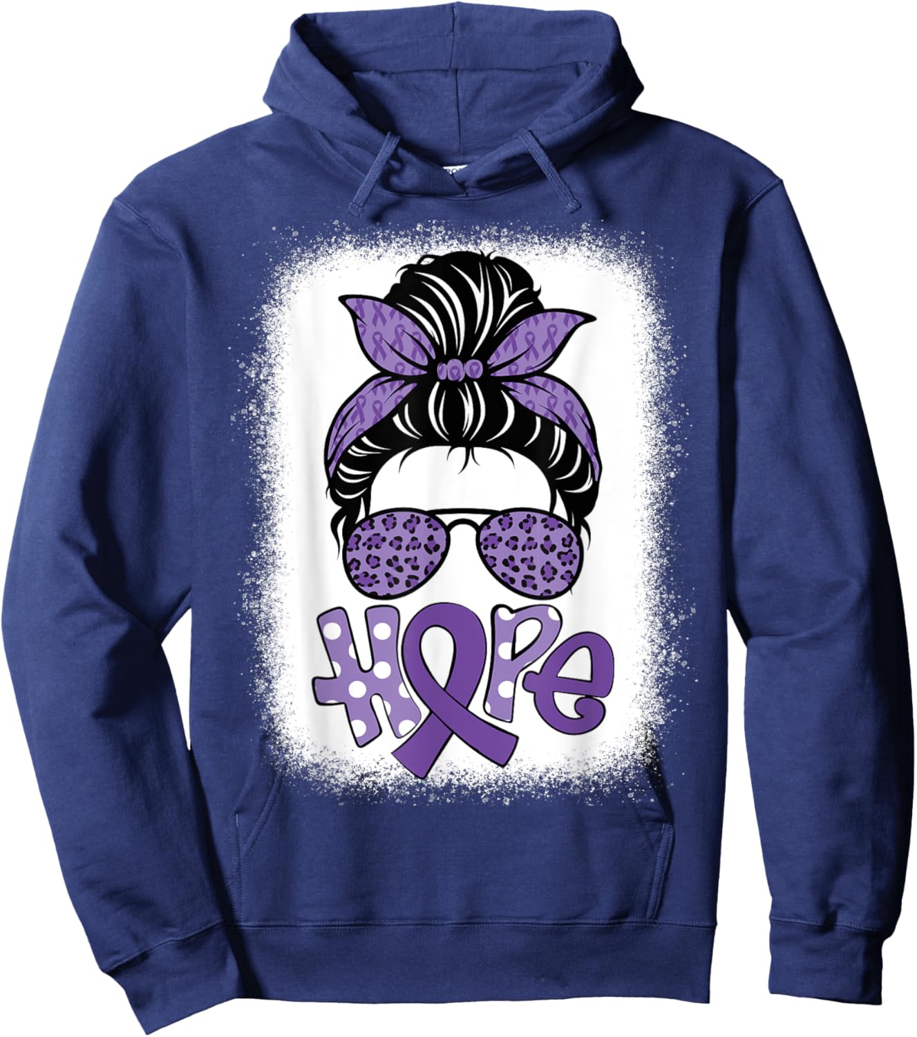 Bleached Hope Messy Bun Leopard Pancreatic Cancer Awareness Hoodie - Hoodie | Navy