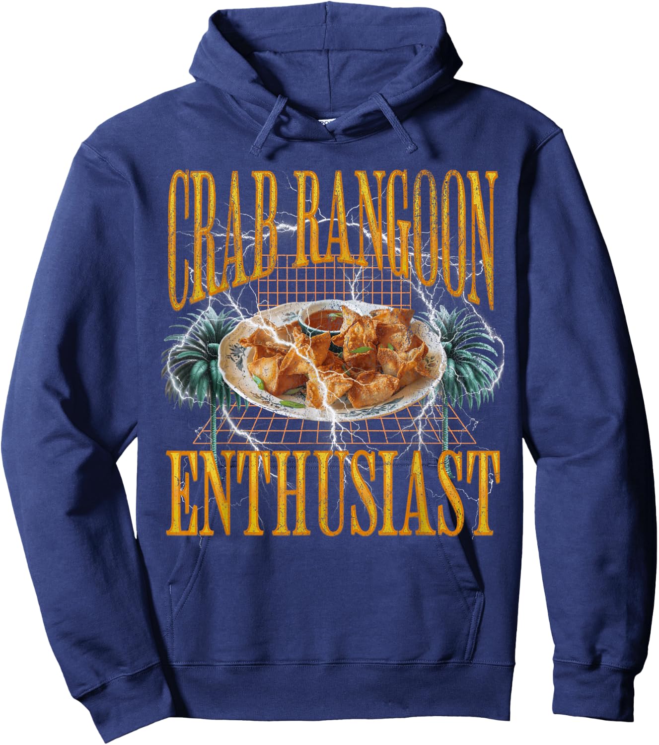 Funny Crab Rangoon Enthusiast Meme Bootleg Flames Hoodie - Hoodie | Navy