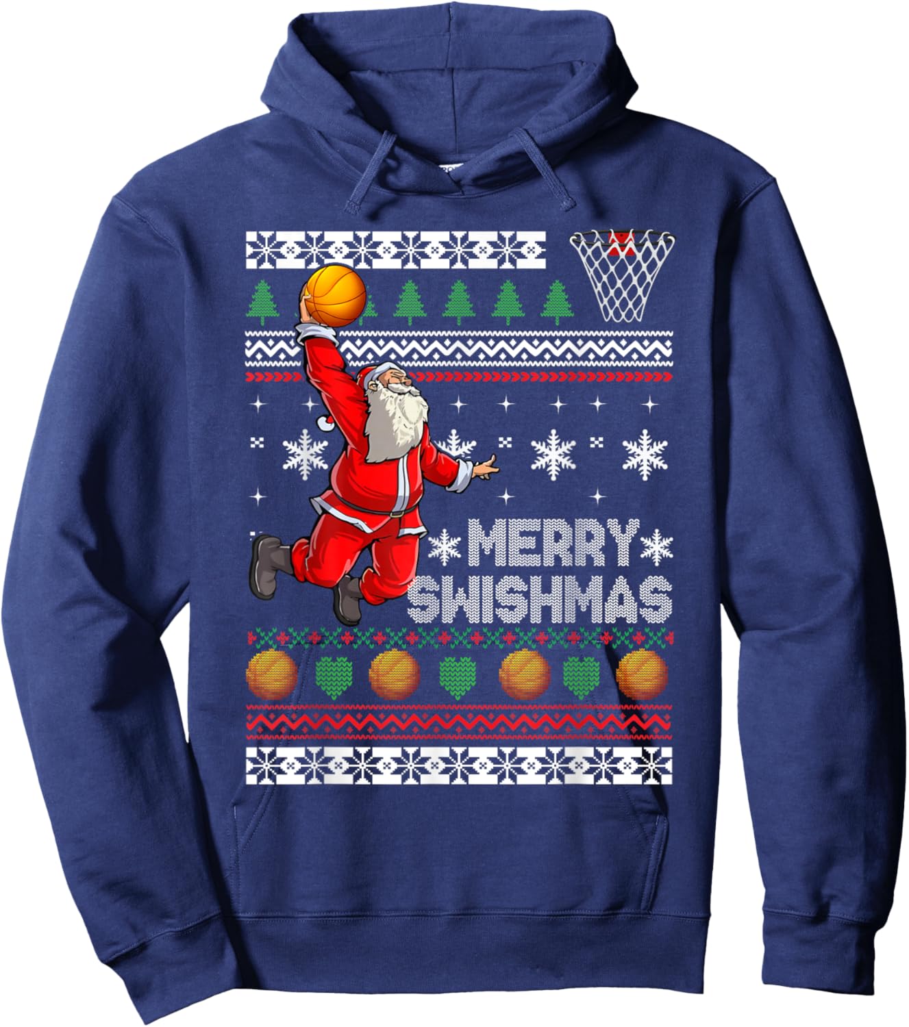 Basketball Ugly Christmas Sweater Xmas Funny Dunking Santa Hoodie - Hoodie | Navy