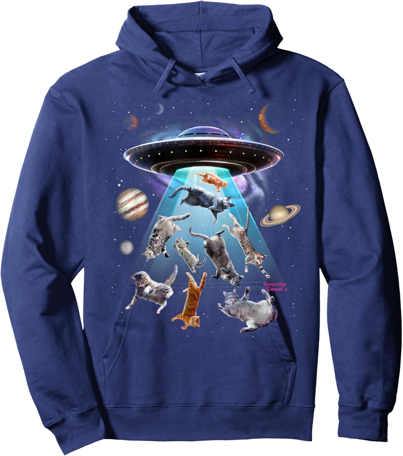 Aliens Abducting Cats Cat Kittens UFO Saucer Cat Lover Gifts Hoodie - Hoodie | Navy