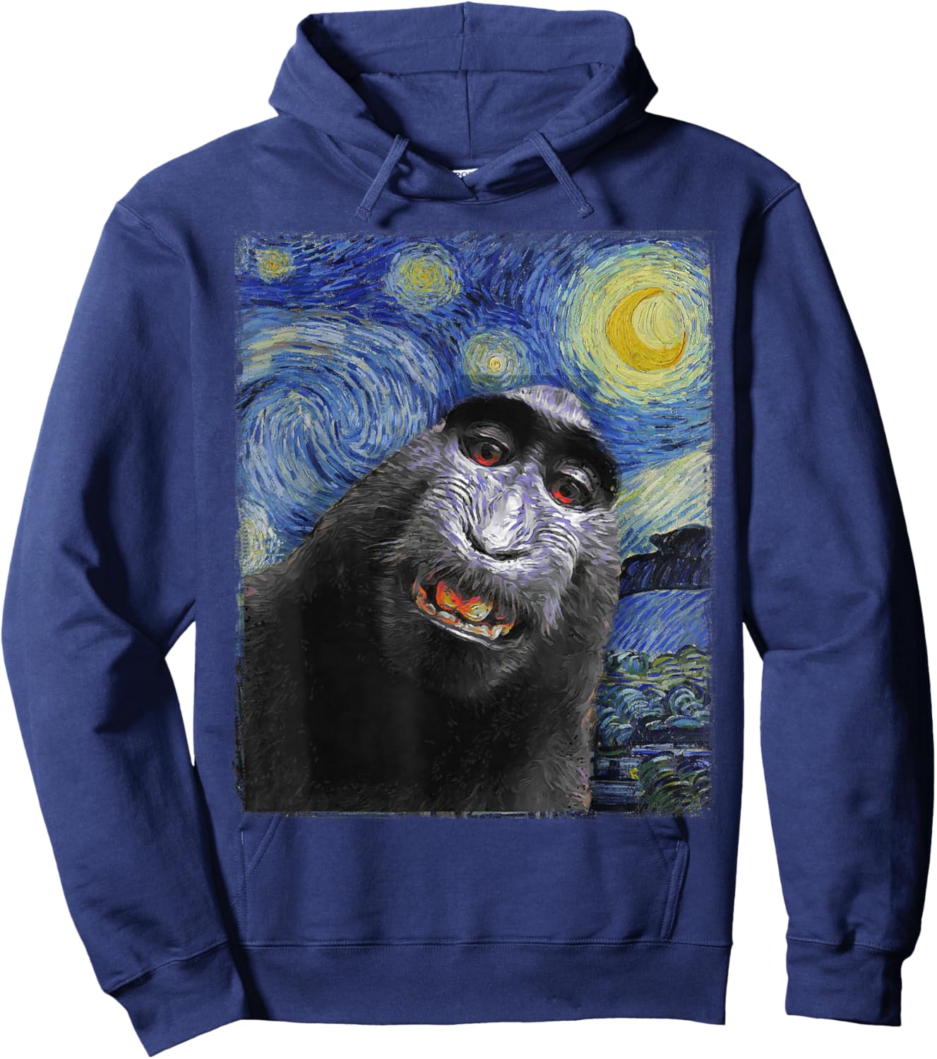 Funny monkey selfie Van Gogh Starry night Funny Art Painting Hoodie - Hoodie | Navy