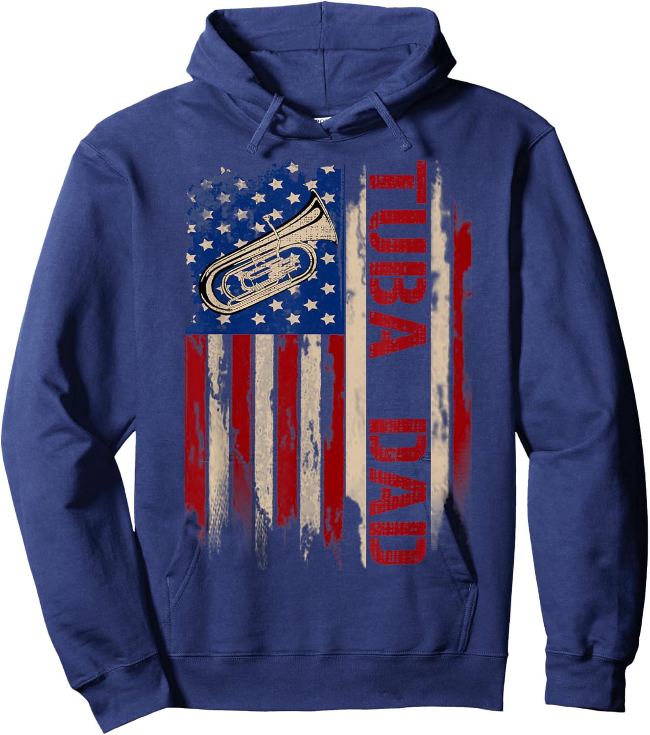 Vintage Tuba Dad American USA Flag Music Gift Women Kids Men Hoodie - Hoodie | Navy