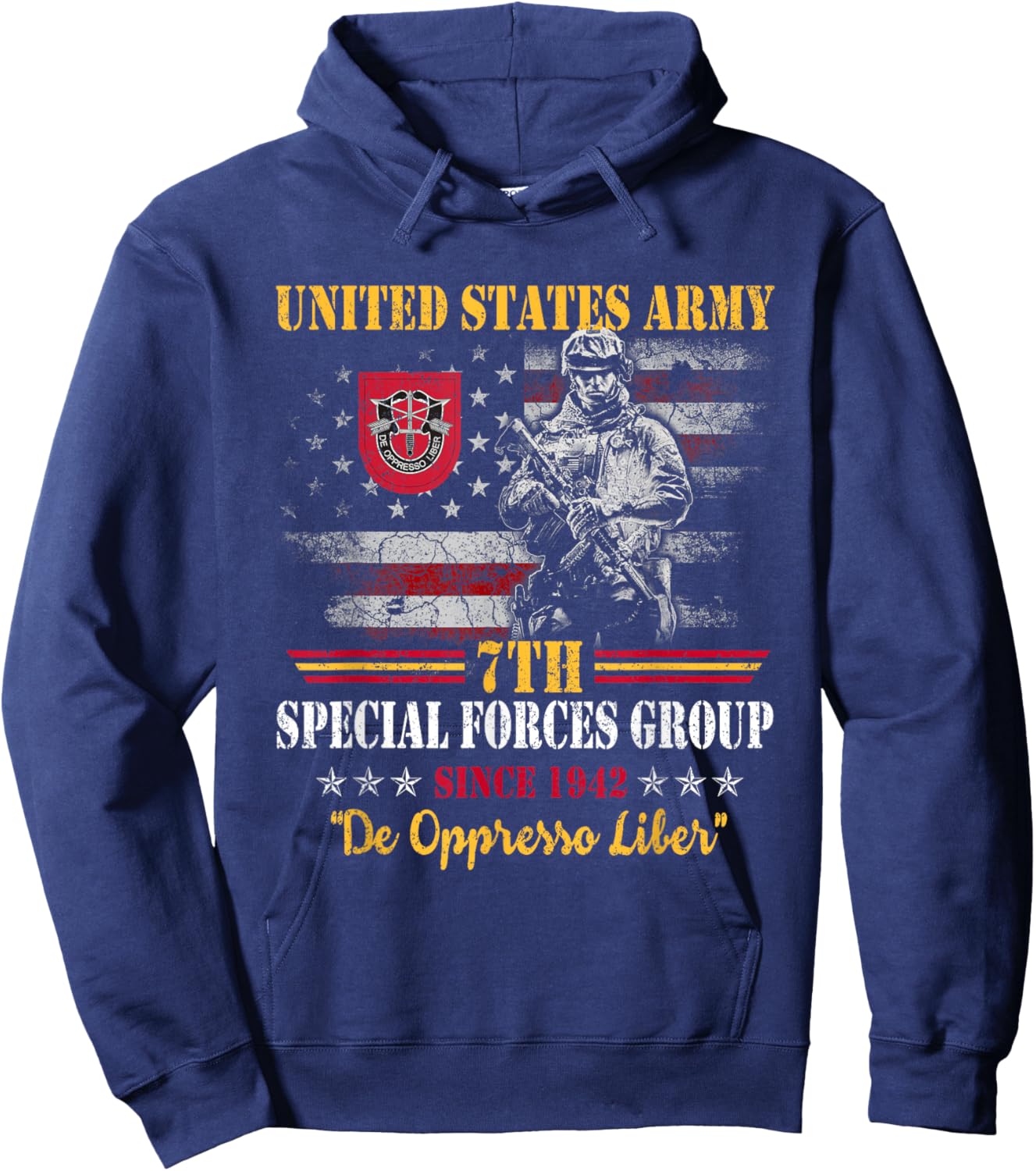7th Special Forces Group US Flag Veteran 7th SFG Patriotic Hoodie - Hoodie | Navy