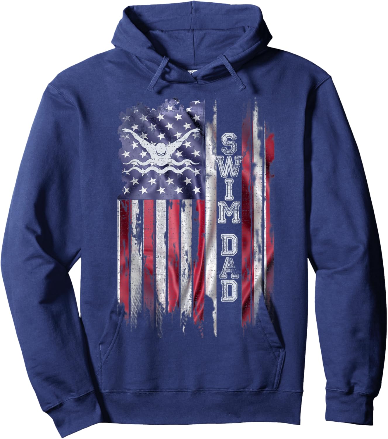 Vintage USA Flag Proud Swimming Dad Swim Swimmer Silhouette Hoodie - Hoodie | Navy
