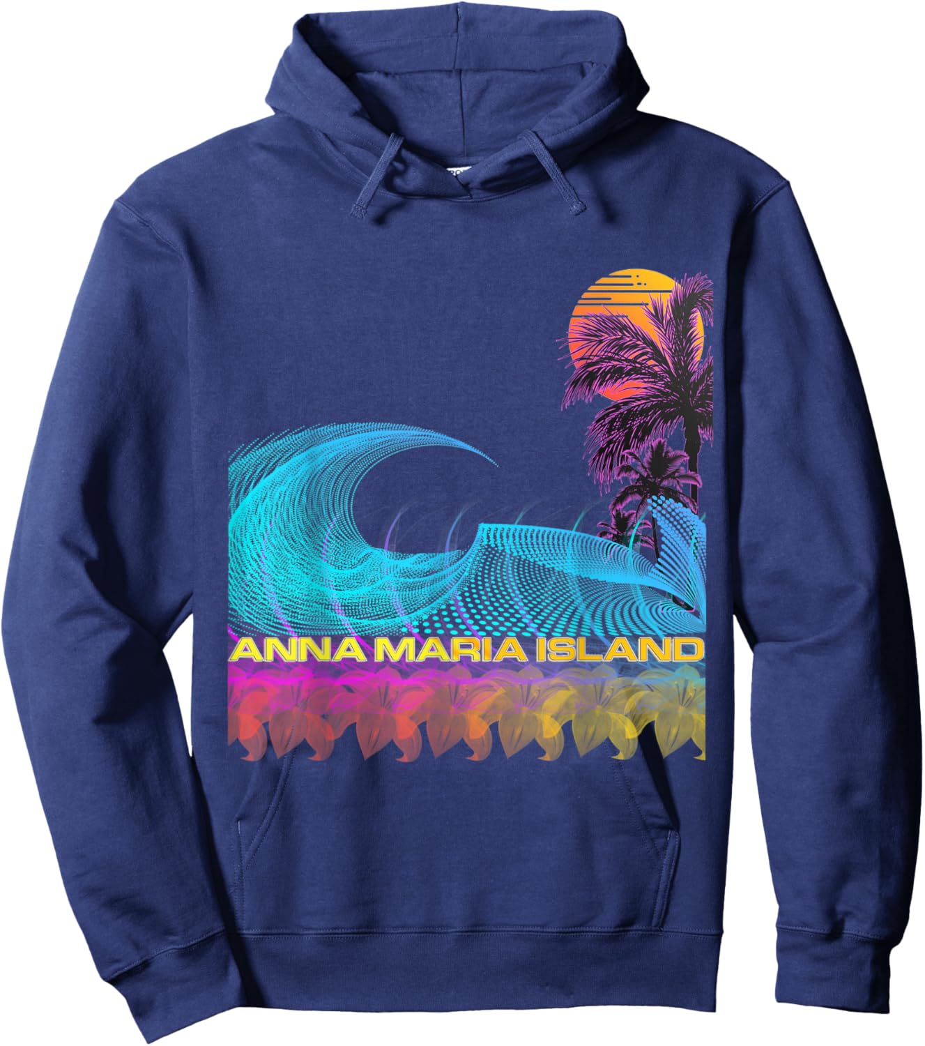 Anna Maria Island - Retro 80s Style Vintage Vaporwave Surf Hoodie - Hoodie | Navy