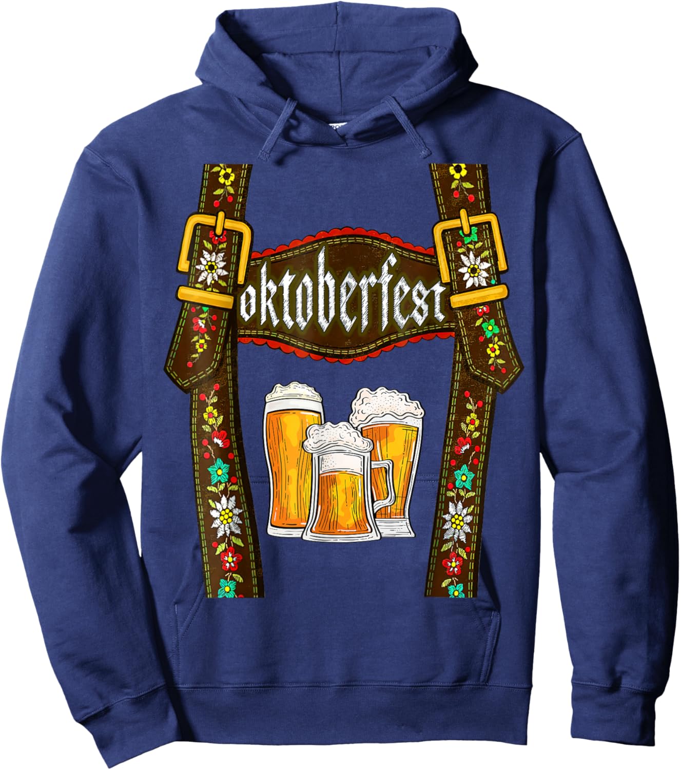 Lederhosen Suspenders Oktoberfest Bavarian Munich Beer Hoodie - Hoodie | Navy