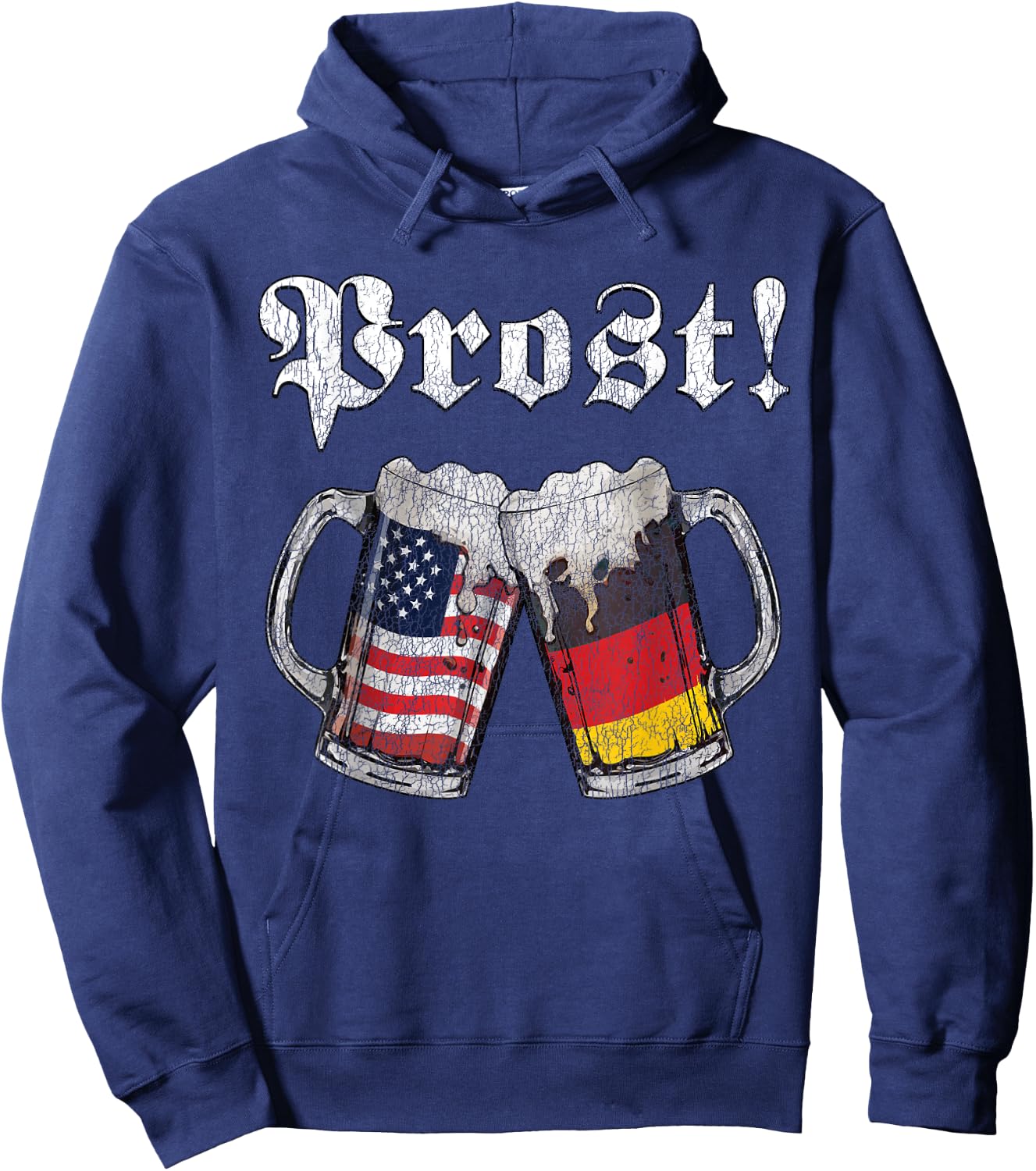 Funny Oktoberfest Prost Beer Retro German-American Flags Hoodie - Hoodie | Navy