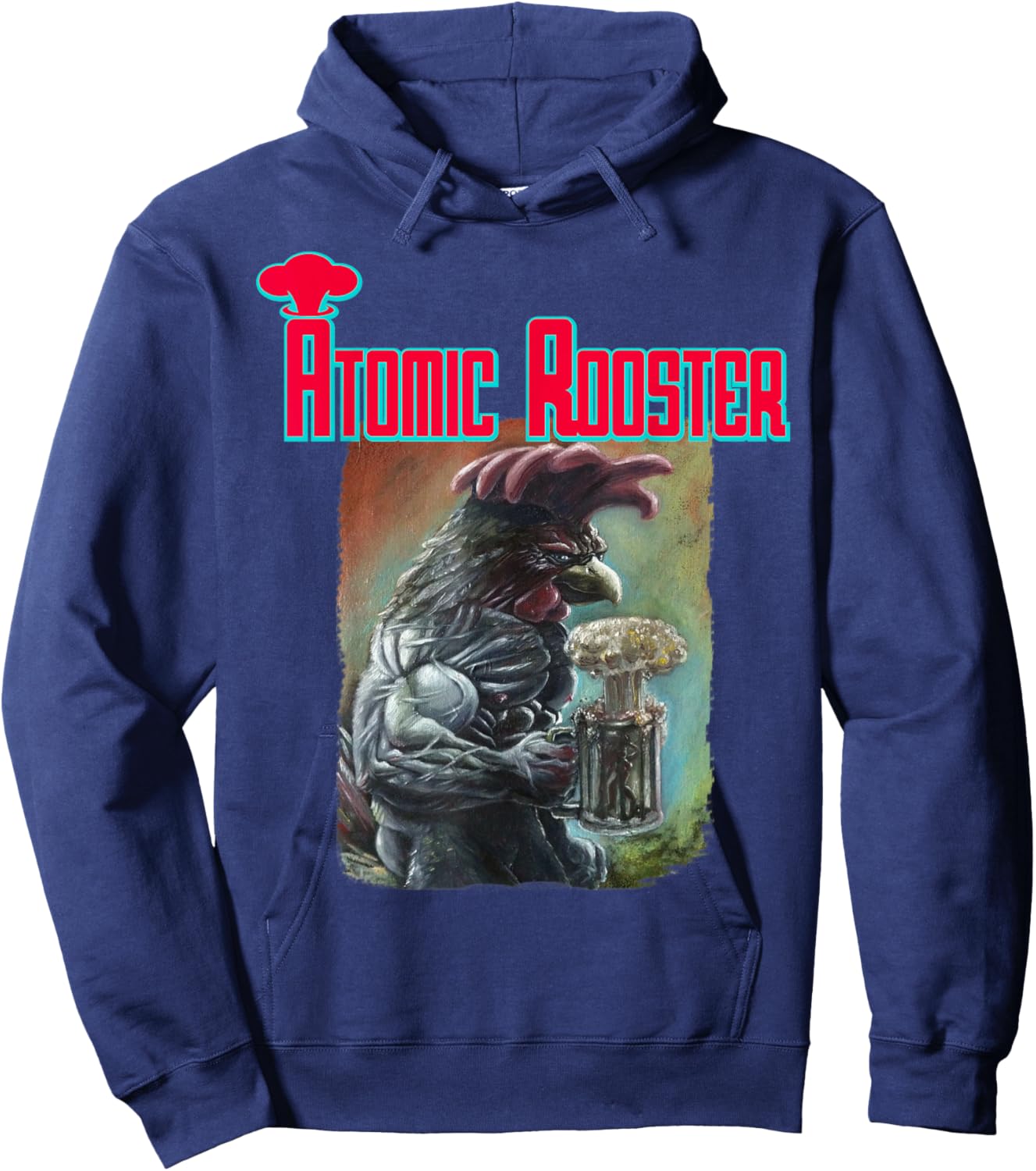 Masterpiece Art Atomic Rooster - Men's Black Cotton Blend Short Sleeve Classic Fit - Music Band - Small Hoodie - Hoodie | Navy