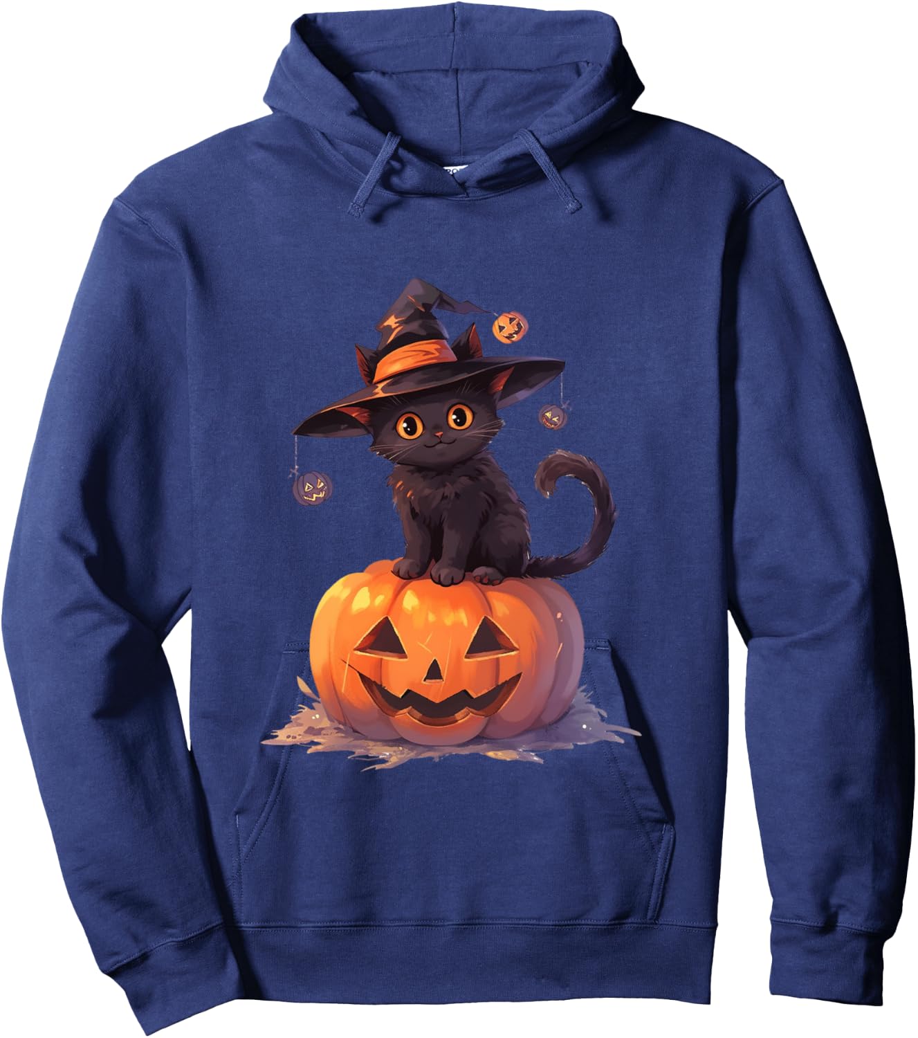 Cute Halloween Cat Witch Witch Cat On Pumpkin Hoodie - Hoodie | Navy