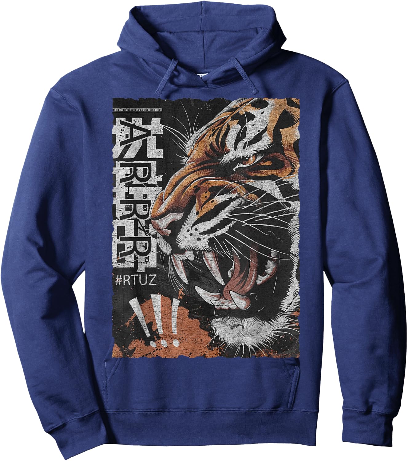 Hip Hop Y2K Vintage Hipster Edgy Urban Streetwear Tiger Hoodie - Hoodie | Navy