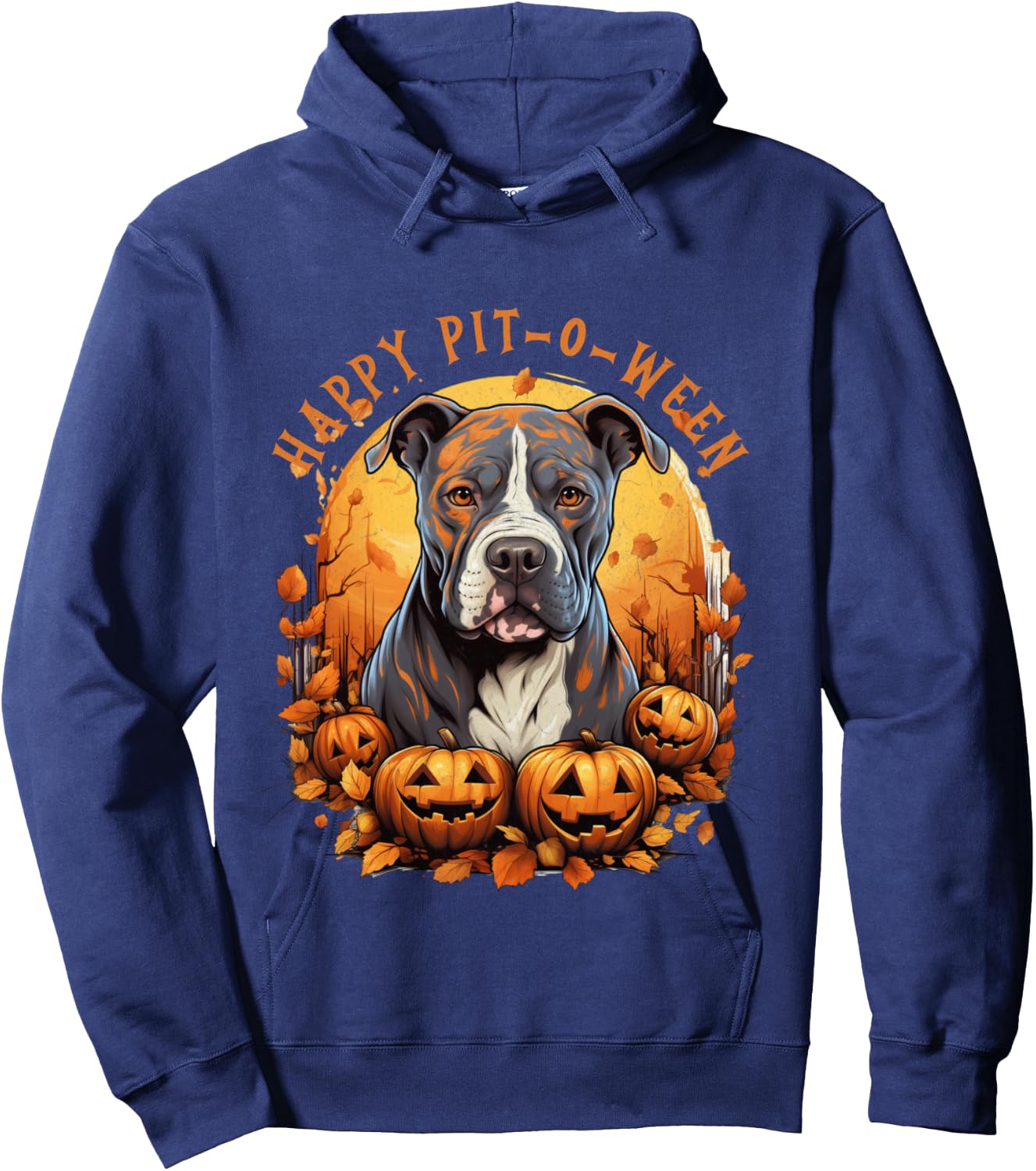 Funny Halloween Pitbull Dog Lover Jack O Lantern Pumpkin Hoodie - Hoodie | Navy