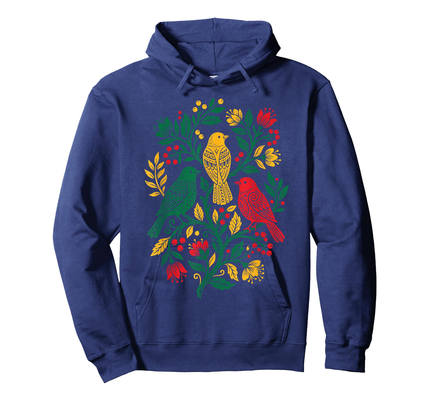 Rasta Reggae Roots Three Birds Jamaica Folk Art Floral T-Shirt - Hoodie | Navy