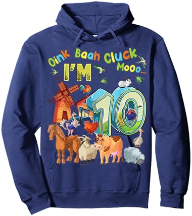 Barnyard 10th Birthday Farm Animals 10 Years Old Farming Hoodie - Hoodie | Navy