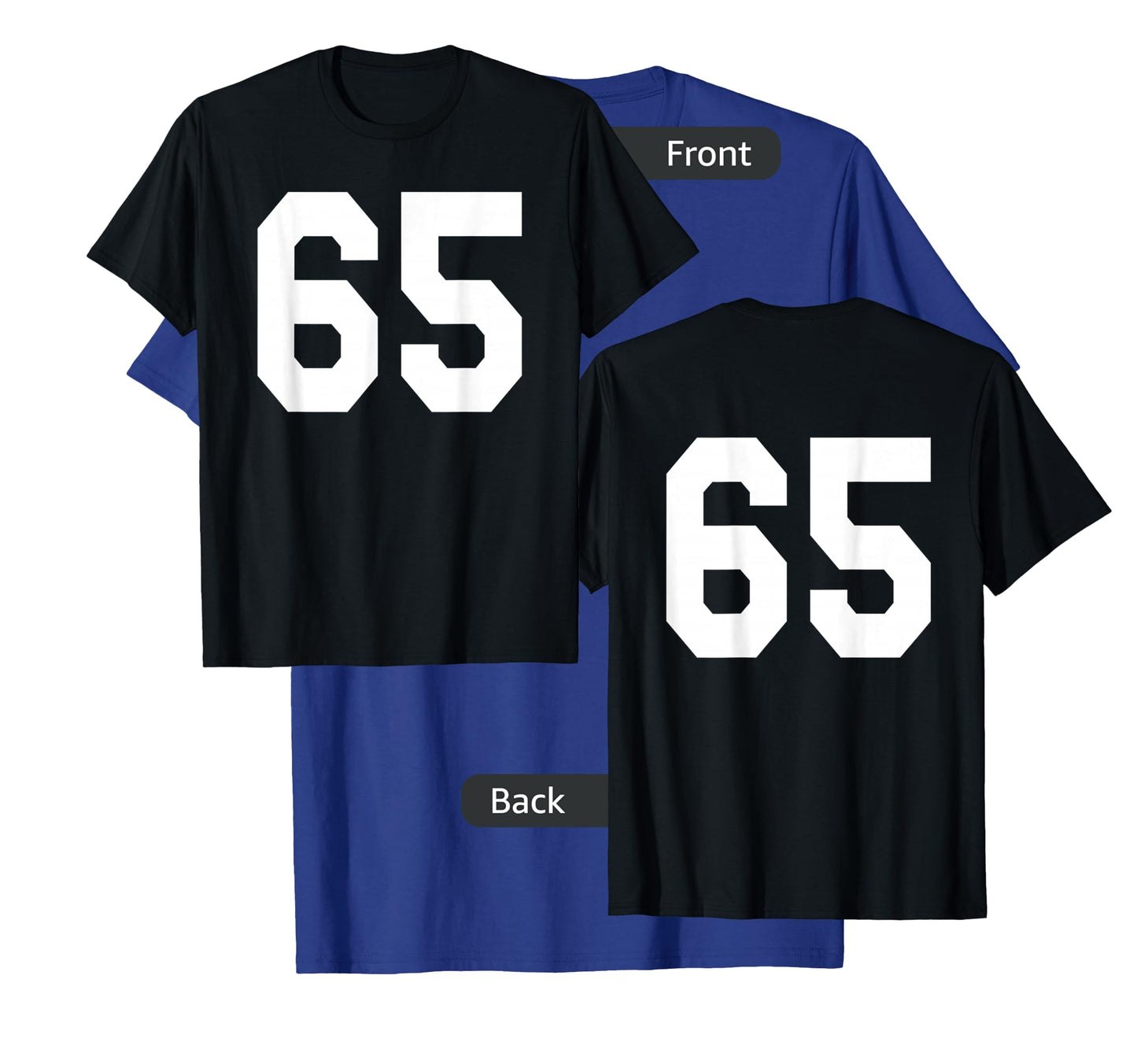 Number 65 Sports Jersey Front and Back Team Player T-Shirt