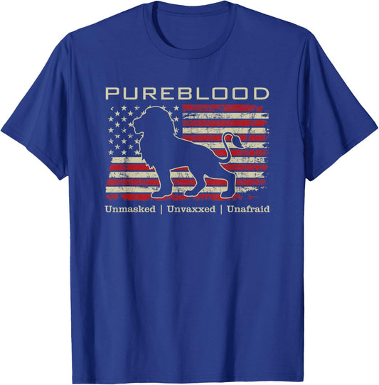 Pureblood Movement #Pureblood Medical Freedom Lion USA Flag Small T-Shirt - T-Shirt | Royal