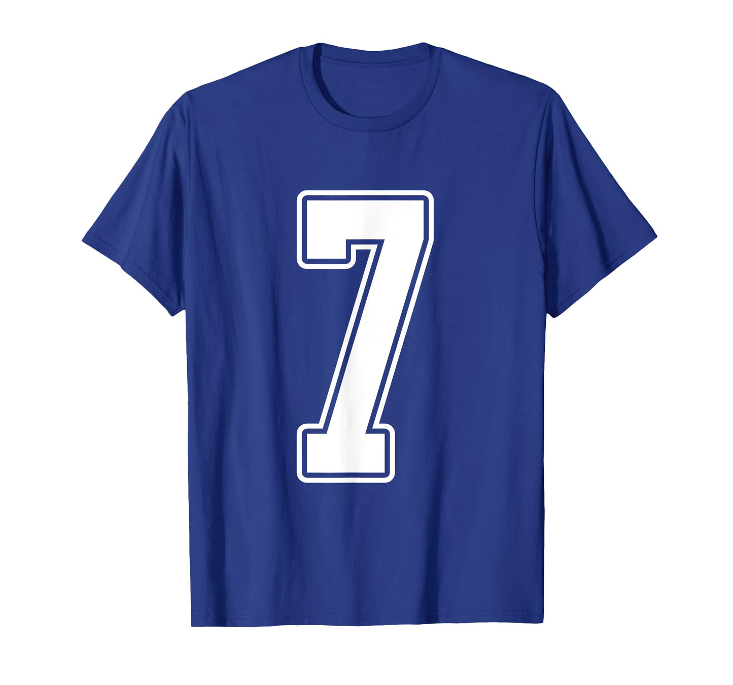 #7 White Outline Number 7 Sports Fan Jersey Style T-Shirt
