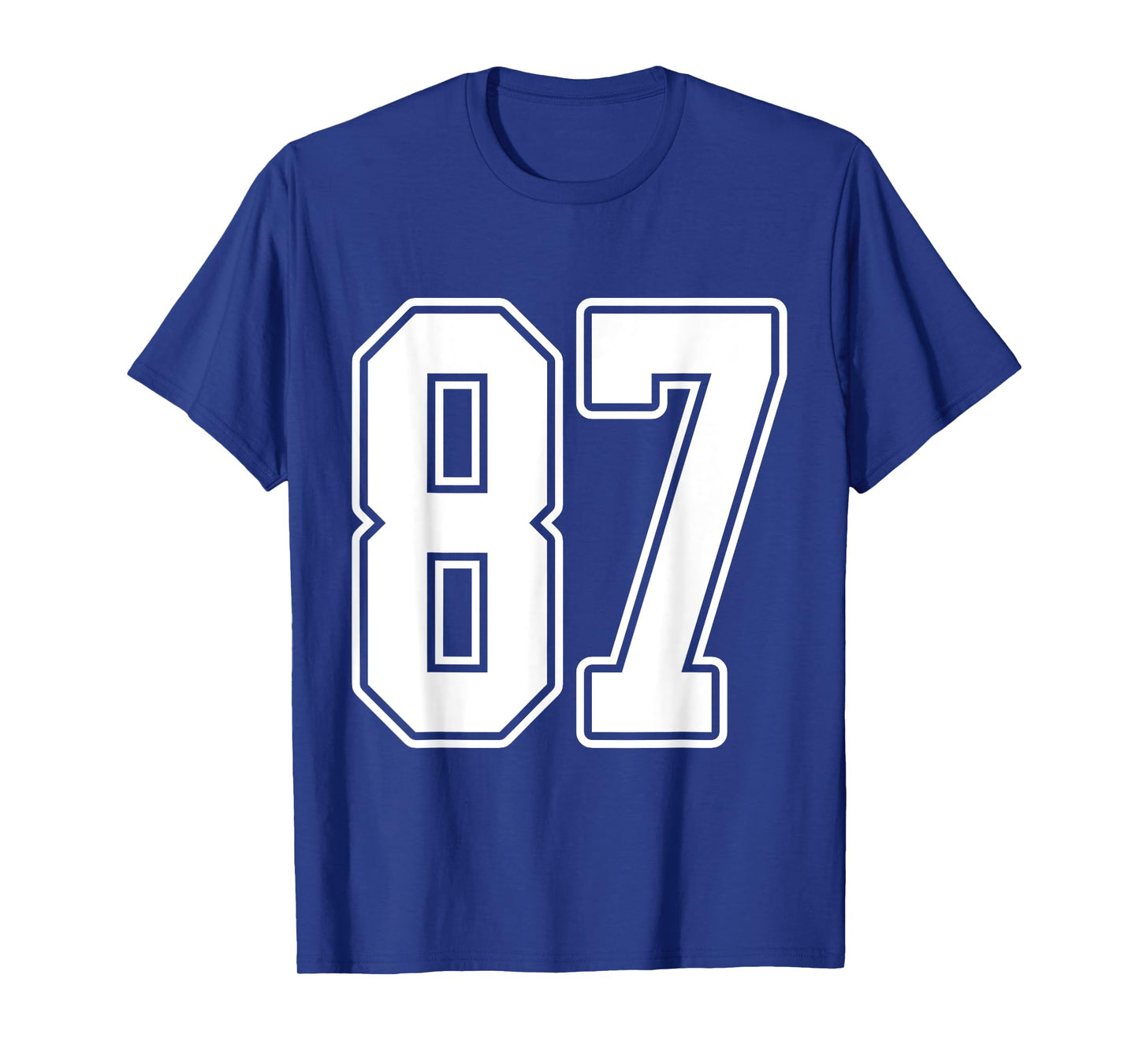 #87 White Outline Number 87 Sports Fan Jersey Style T-Shirt