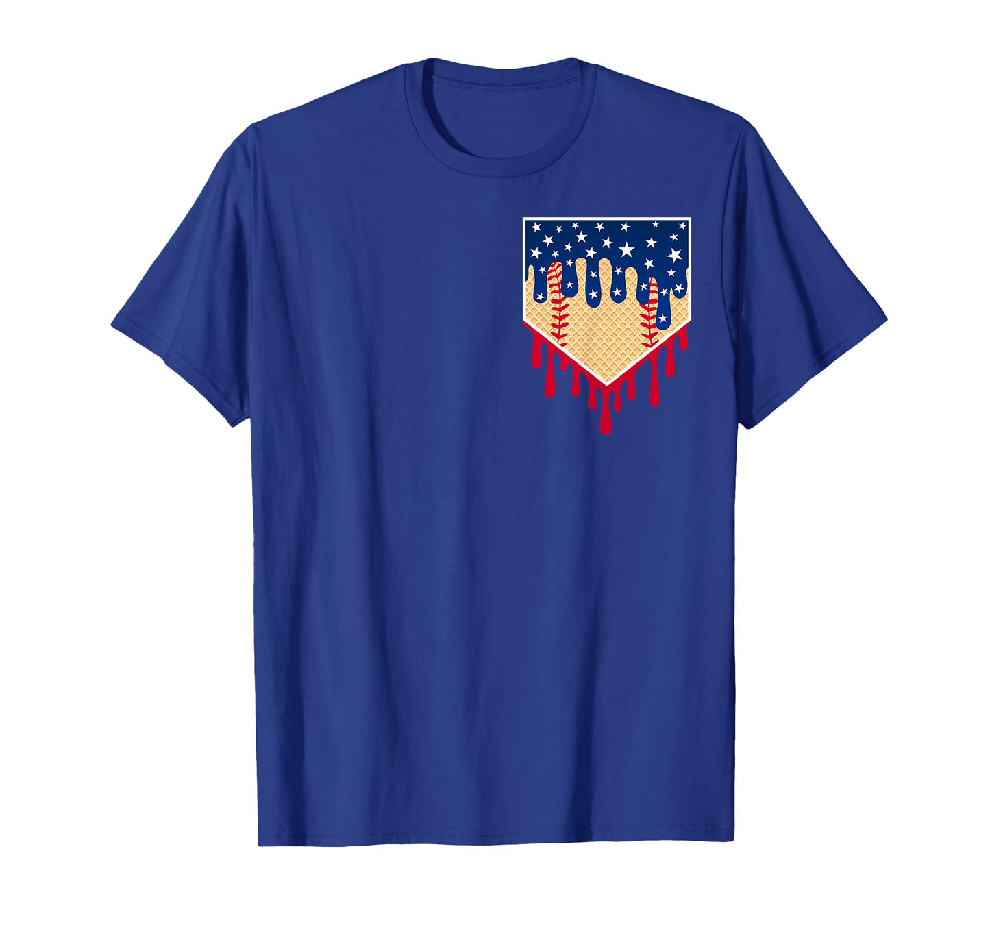 Baseball Ice Cream Drip 4th Of July Red Blue & White Drip T-Shirt