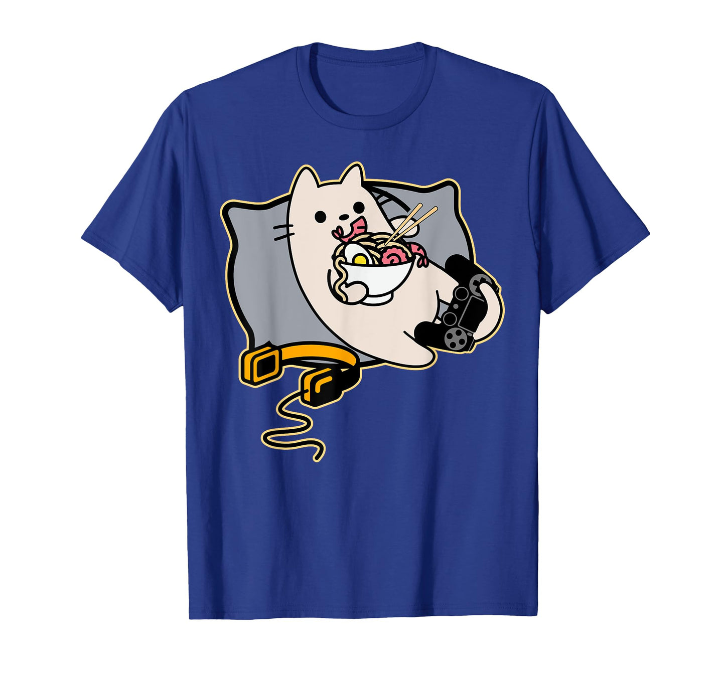 Nerdy Ramen Eating Gamer Cat Game Paused T-Shirt