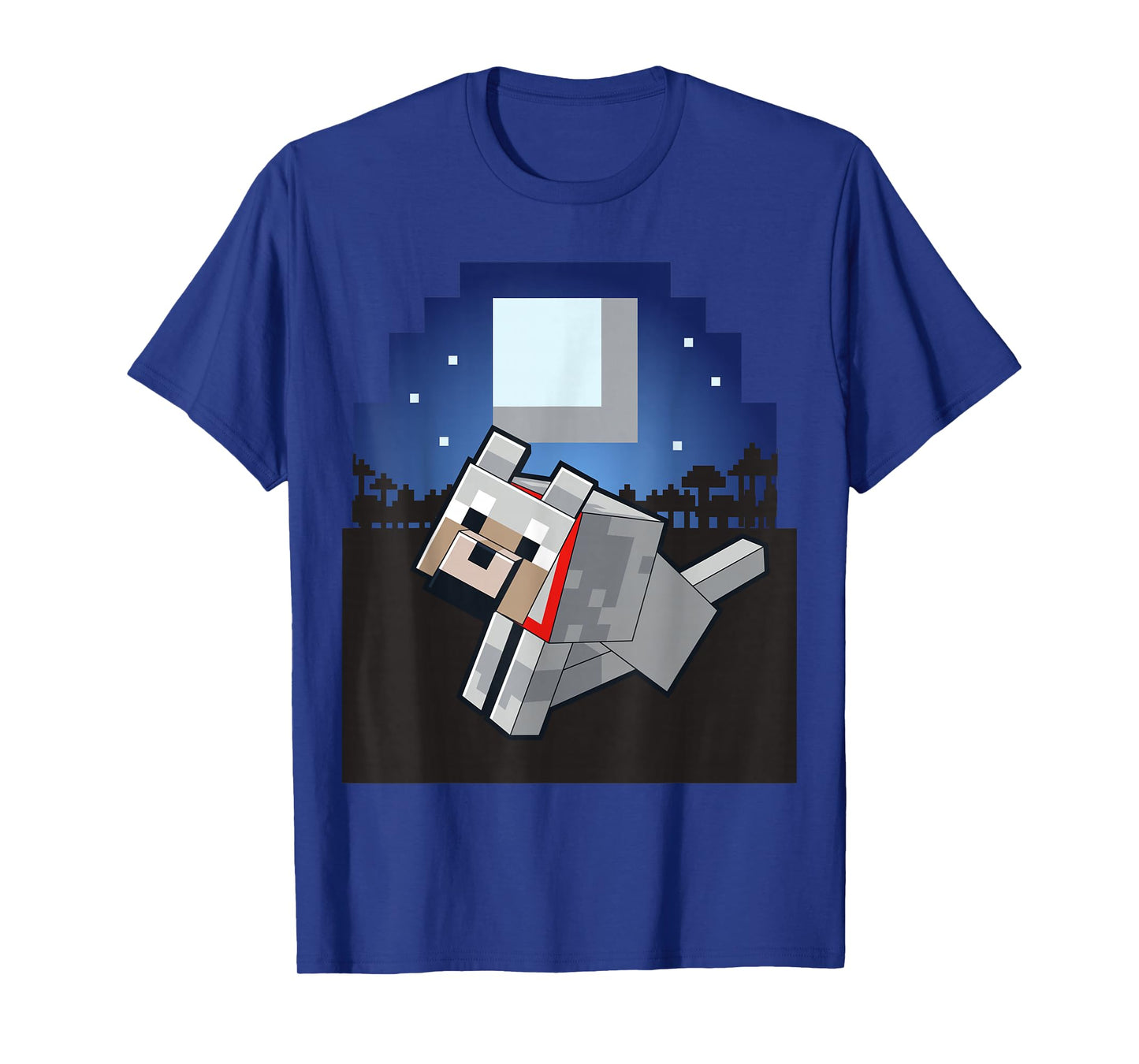 Minecraft Wolf Companion with Collar Night Scene T-Shirt